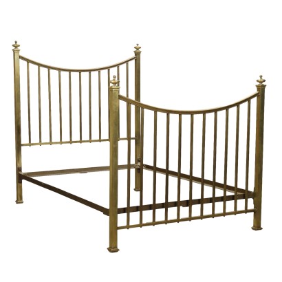 Antique Double Bed Early '900 Brass Neoclassical Pinnacles