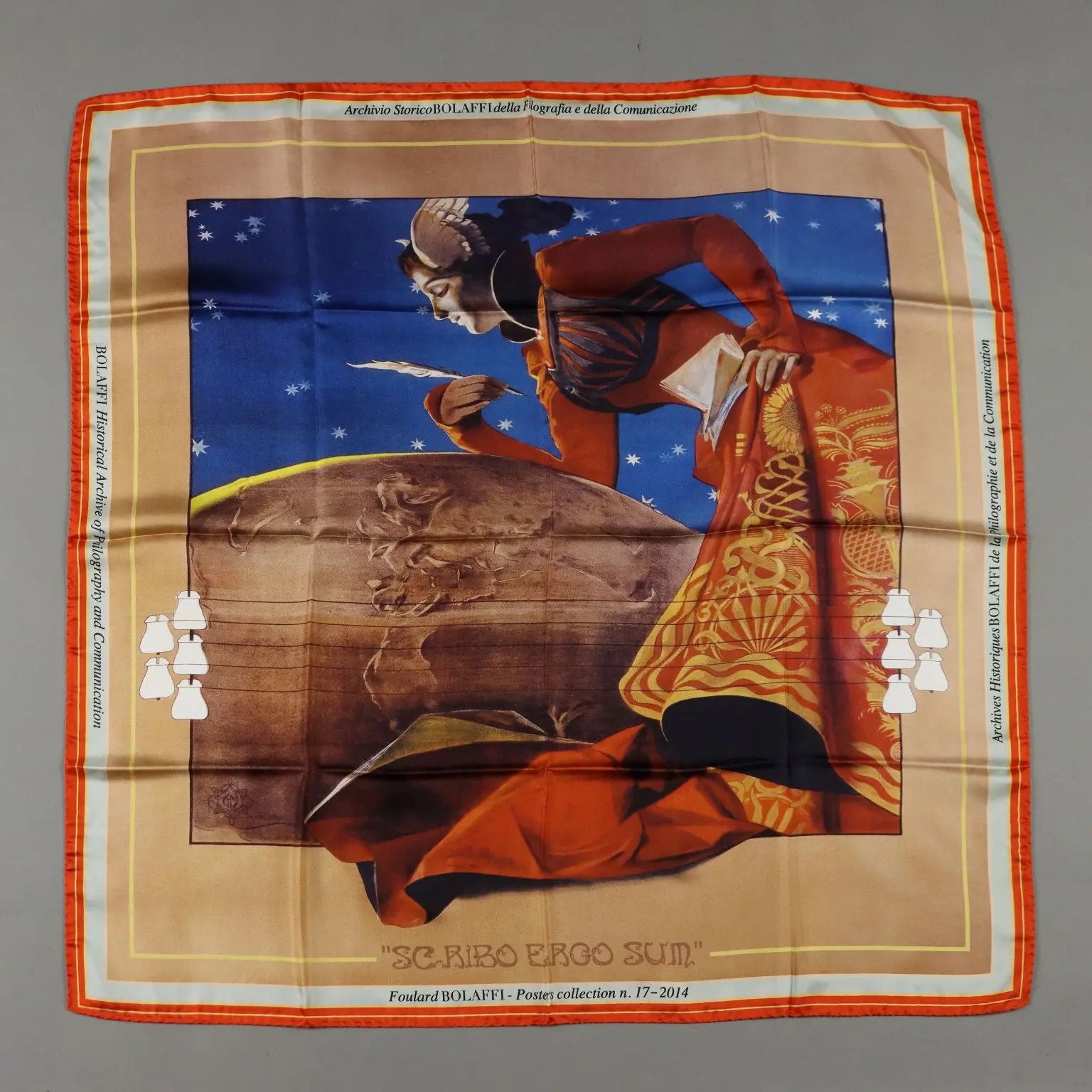 Bolaffi Scarf Scribo Ergo Sum Second Hand Silk Italy - Pure Silk | Clothing & House Linens | Second hand