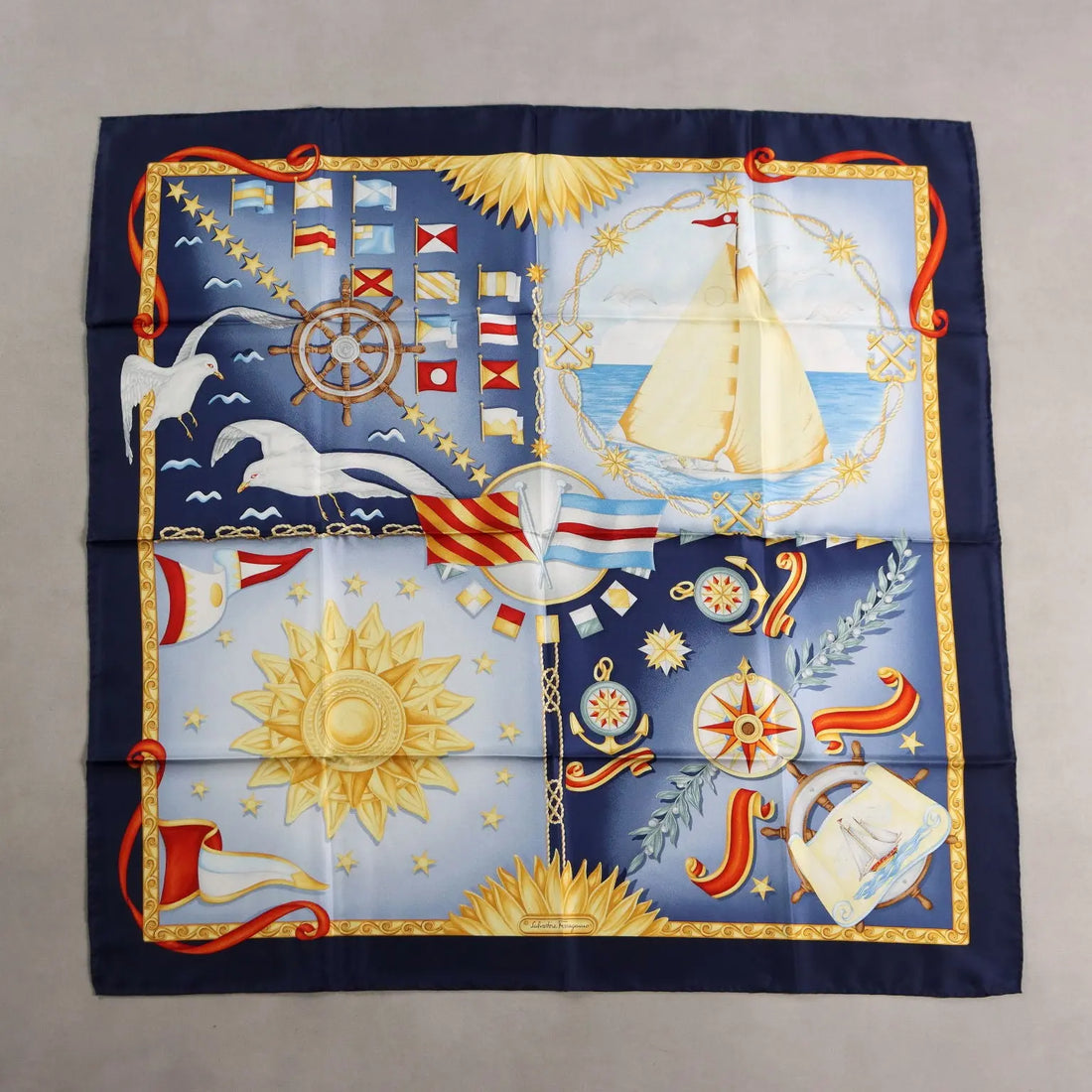 Ferragamo Vela Blu Scarf Pure Silk Yacht Capital Italy Second Hand - Pure Silk | Clothing & House Linens | Second hand