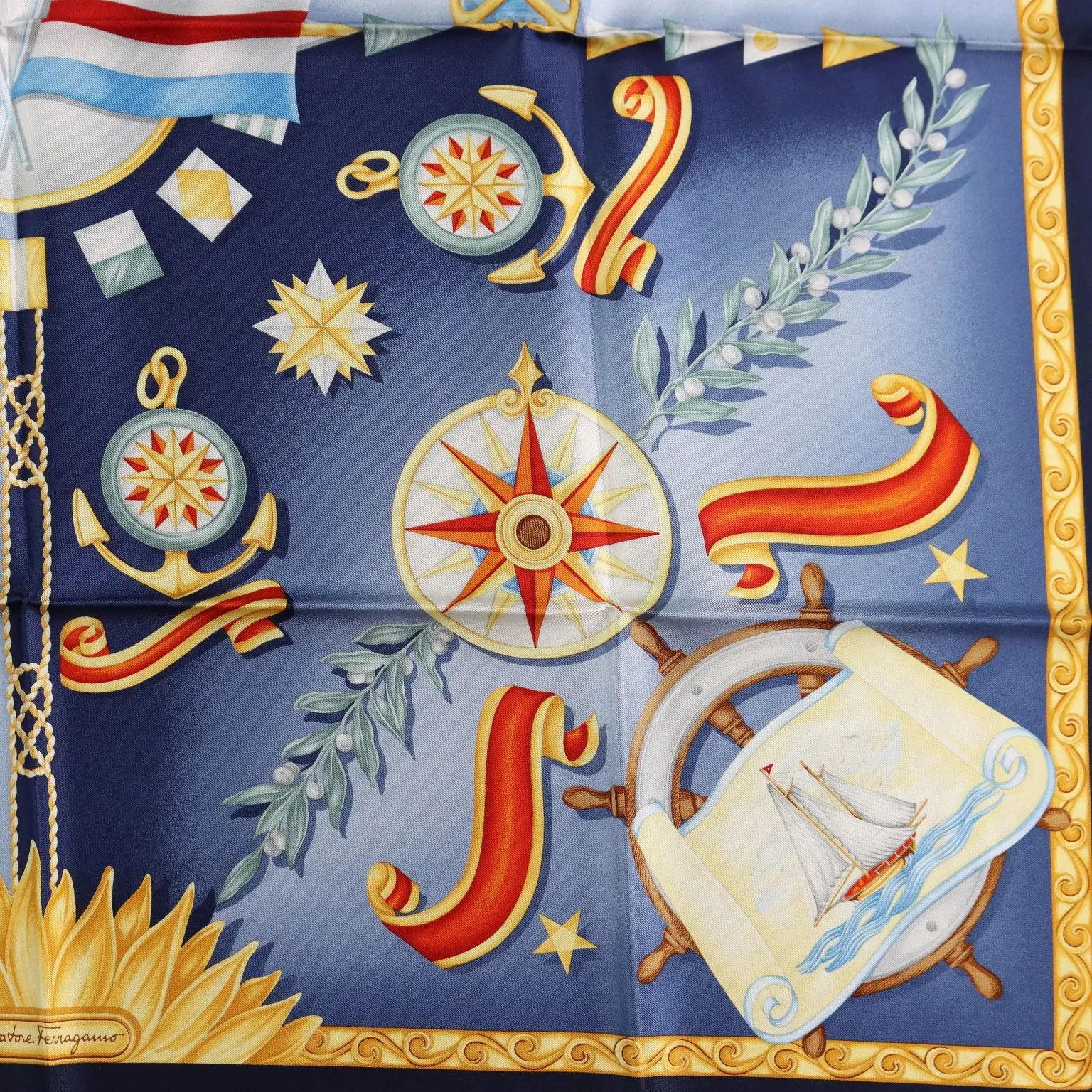Ferragamo Vela Blu Scarf Pure Silk Yacht Capital Italy Second Hand - Pure Silk | Clothing & House Linens | Second hand