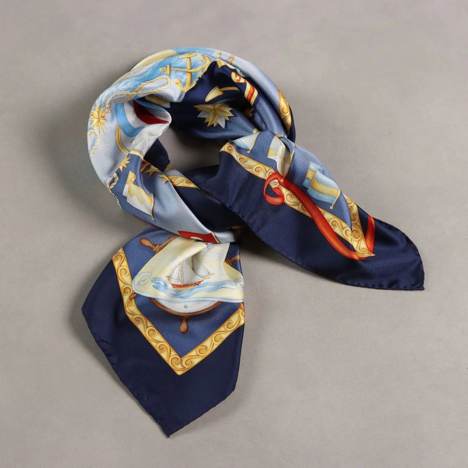 Ferragamo Vela Blu Scarf Pure Silk Yacht Capital Italy Second Hand - Pure Silk | Clothing & House Linens | Second hand