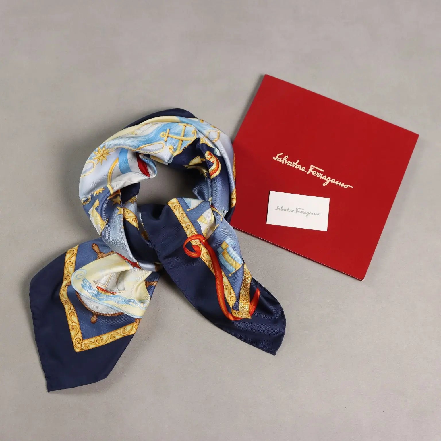 Ferragamo Vela Blu Scarf Pure Silk Yacht Capital Italy Second Hand - Pure Silk | Clothing & House Linens | Second hand