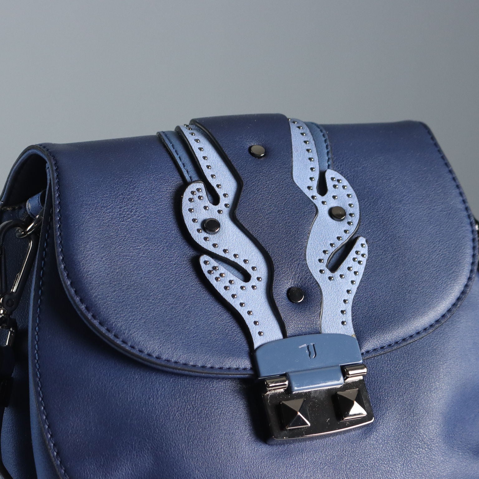 Trussardi Navy Blue Bag Leatherette with Studs Second Hand Italy