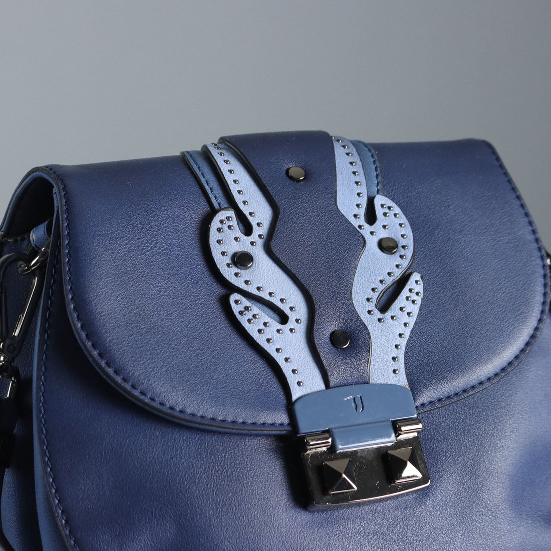 Trussardi Navy Blue Bag Leatherette with Studs Second Hand Italy