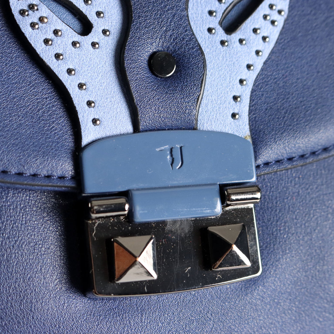 Trussardi Navy Blue Bag Leatherette with Studs Second Hand Italy