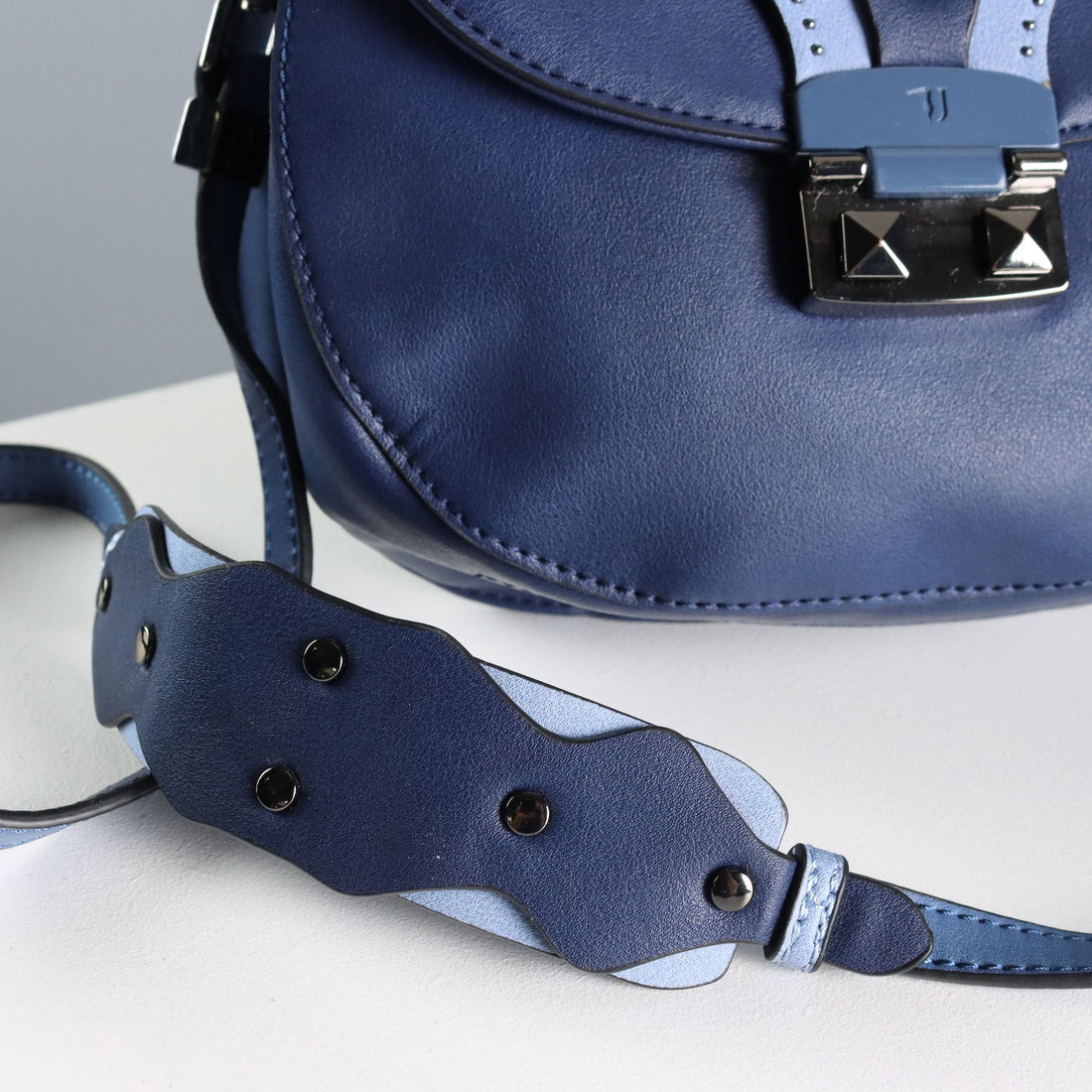 Trussardi Navy Blue Bag Leatherette with Studs Second Hand Italy