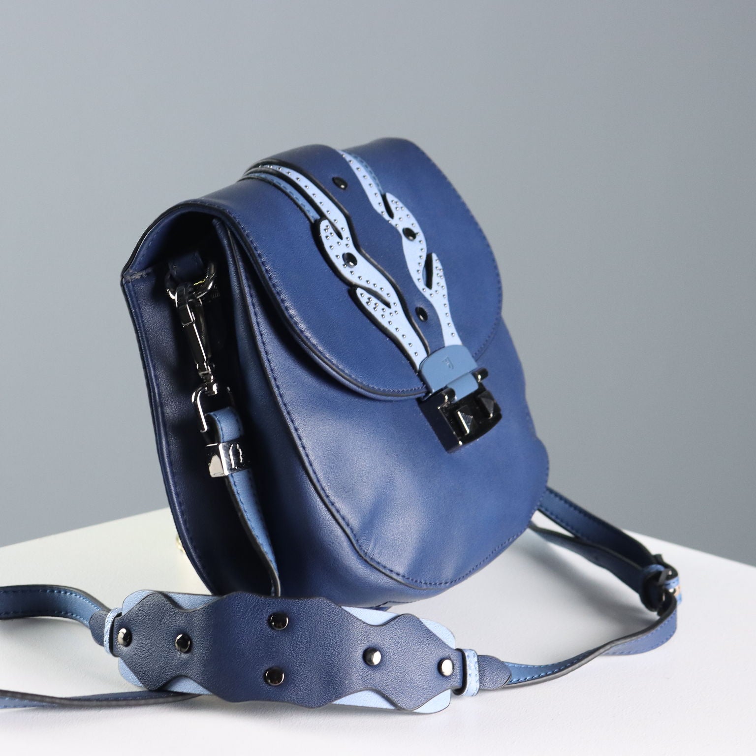 Trussardi Navy Blue Bag Leatherette with Studs Second Hand Italy