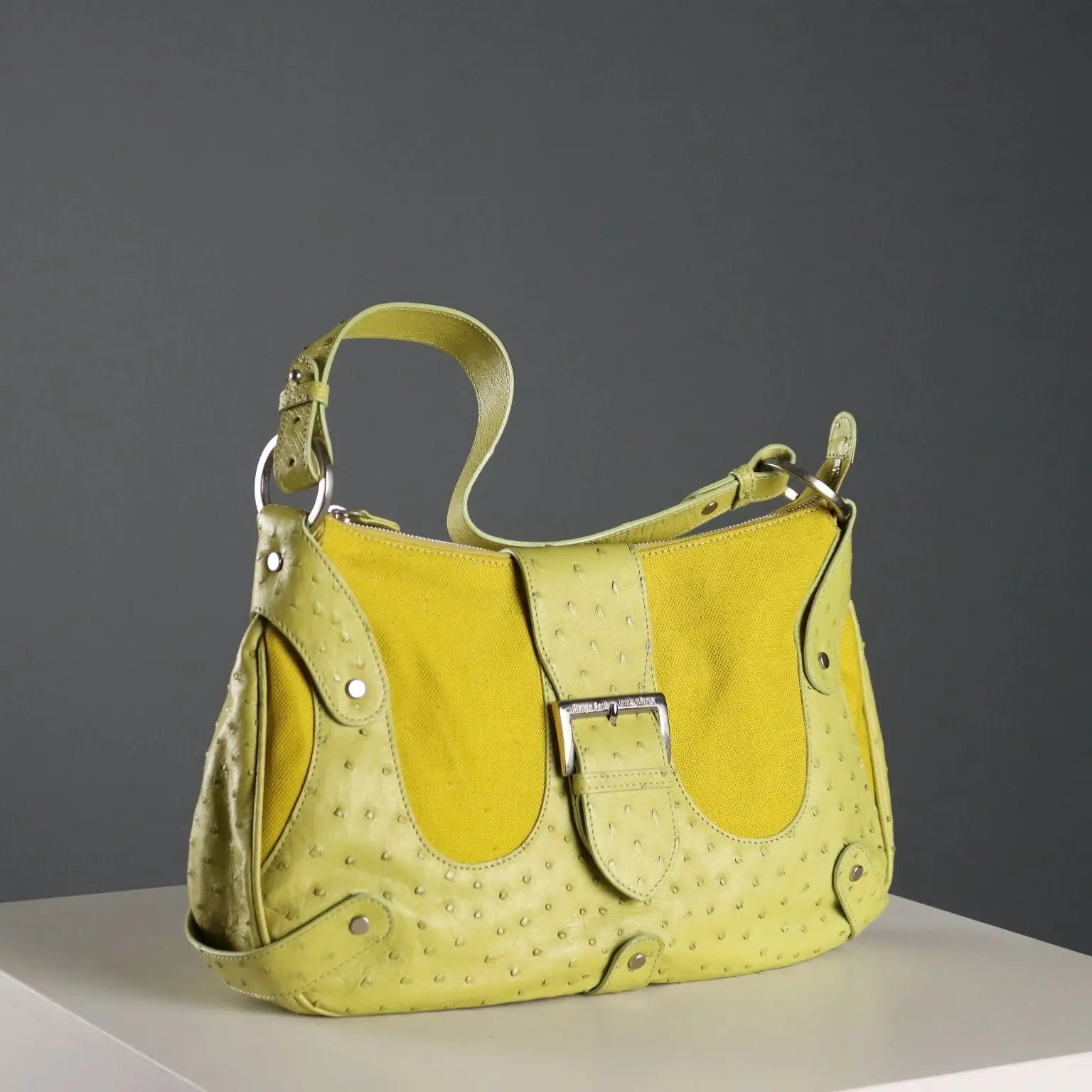 Shoulder Bag Ostrich Leather Canvas Second Hand Italy - Made In Italy | Clothing & House Linens | Second hand