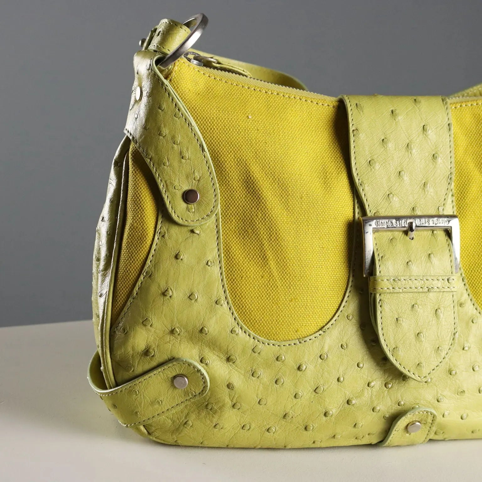 Shoulder Bag Ostrich Leather Canvas Second Hand Italy - Made In Italy | Clothing & House Linens | Second hand