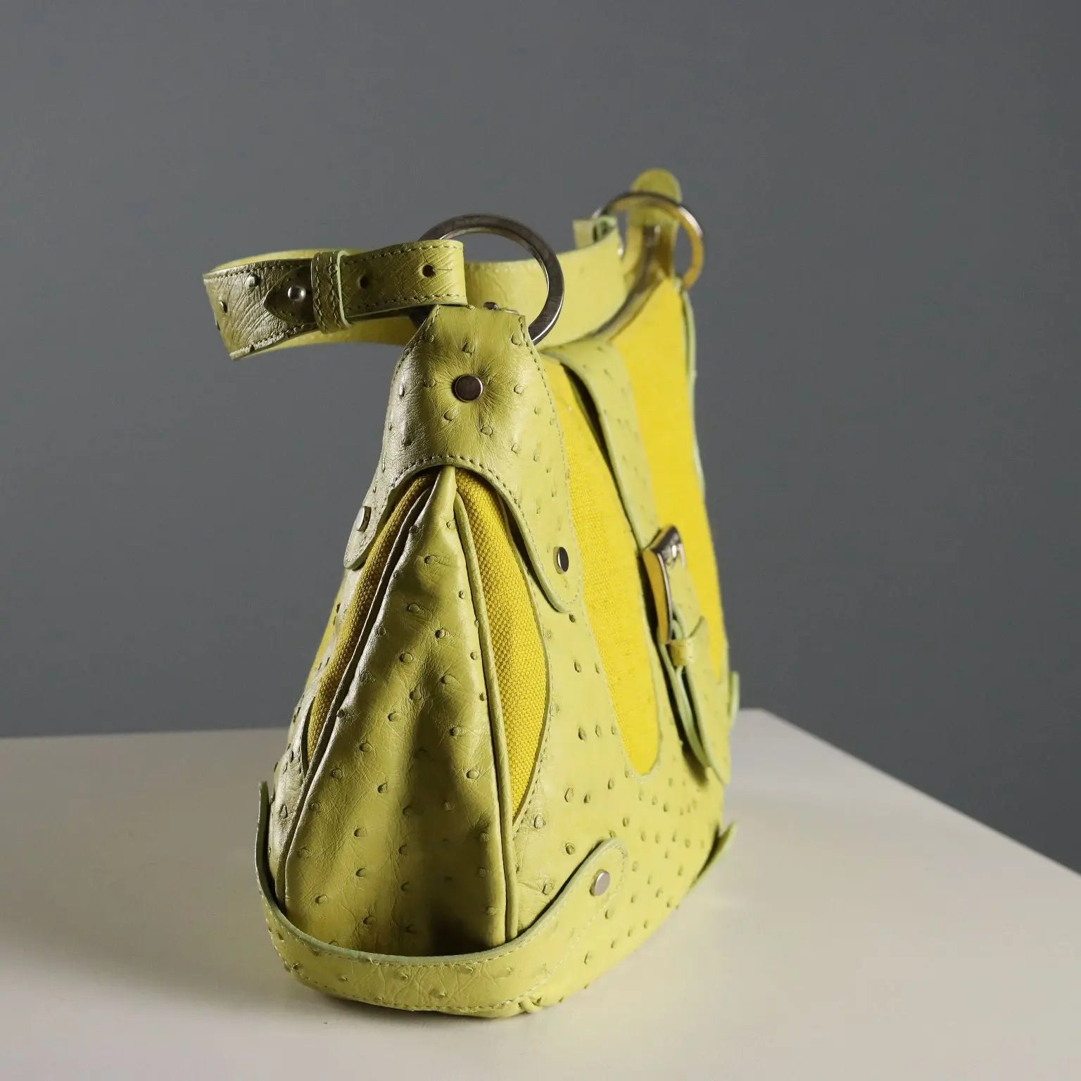 Shoulder Bag Ostrich Leather Canvas Second Hand Italy - Made In Italy | Clothing & House Linens | Second hand