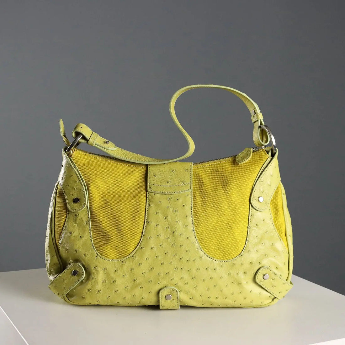Shoulder Bag Ostrich Leather Canvas Second Hand Italy - Made In Italy | Clothing & House Linens | Second hand