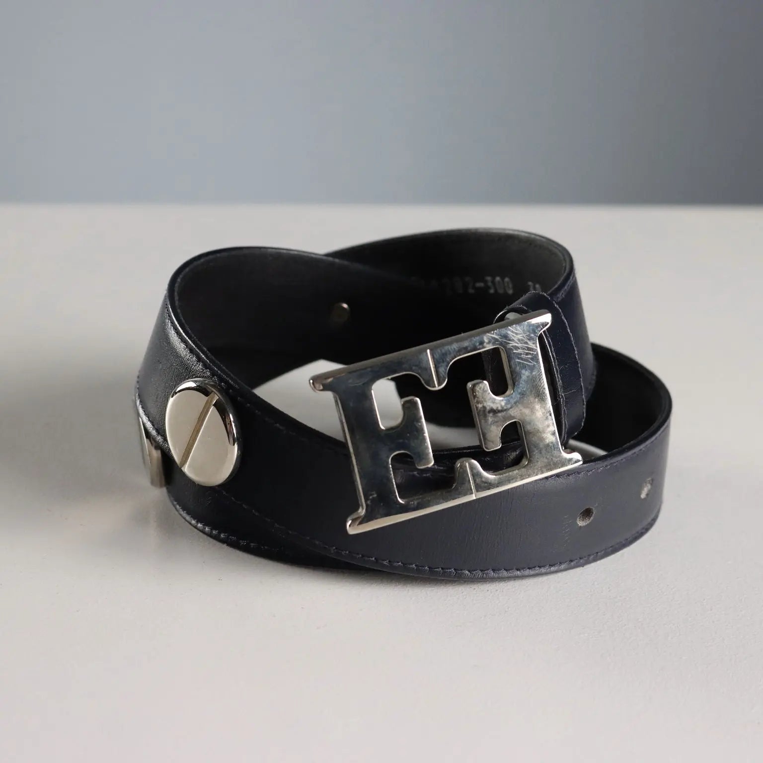 Escada Blue Leather Belt with Metal Studs Second Hand
