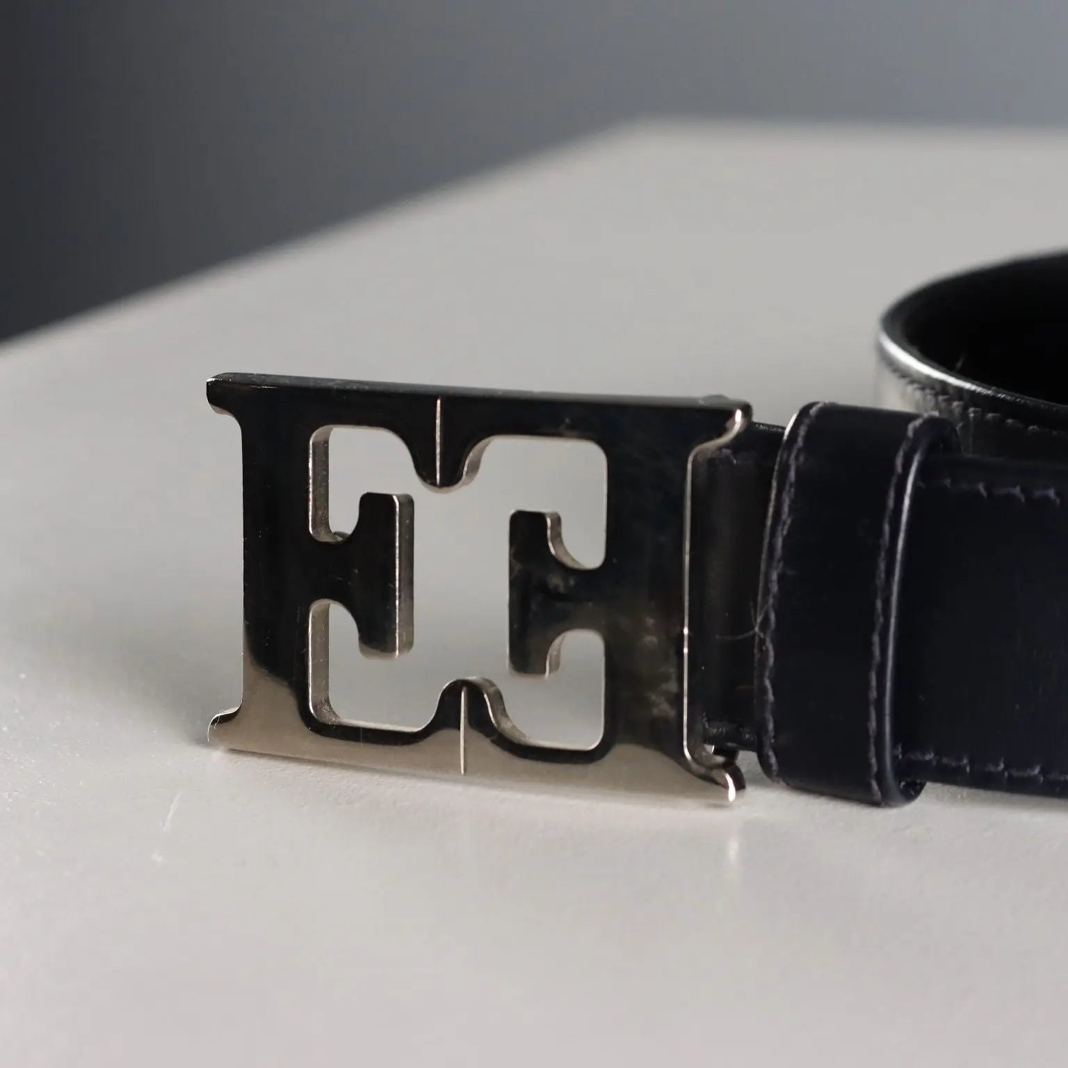 Escada Blue Leather Belt with Metal Studs Second Hand