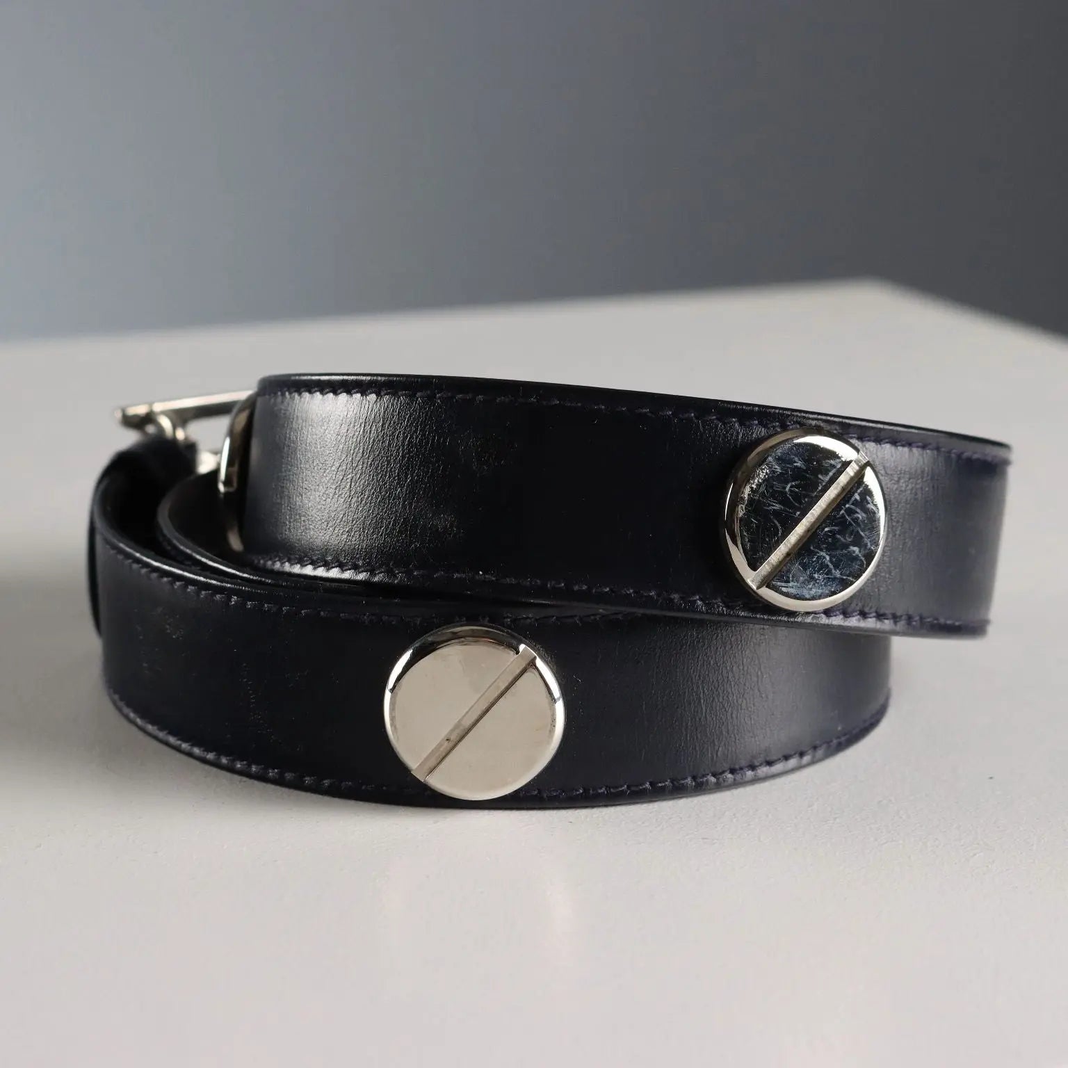 Escada Blue Leather Belt with Metal Studs Second Hand