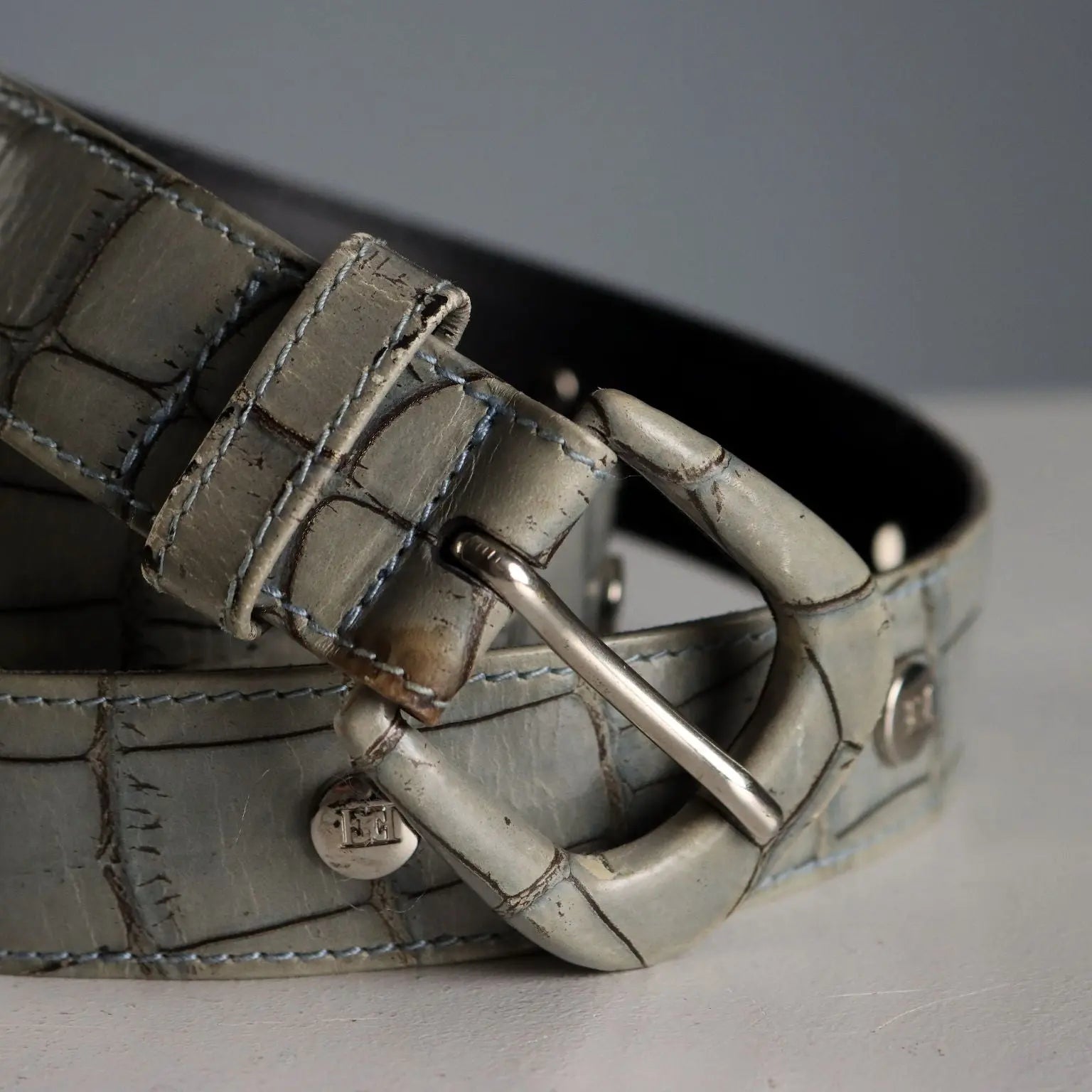 Escada Crocodile Printed Belt Genuine Leather Second Hand
