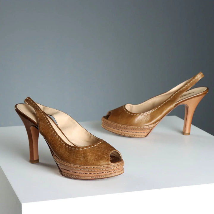 Prada Open Toe Leather Sandals UK Size 6 Second Hand Italy