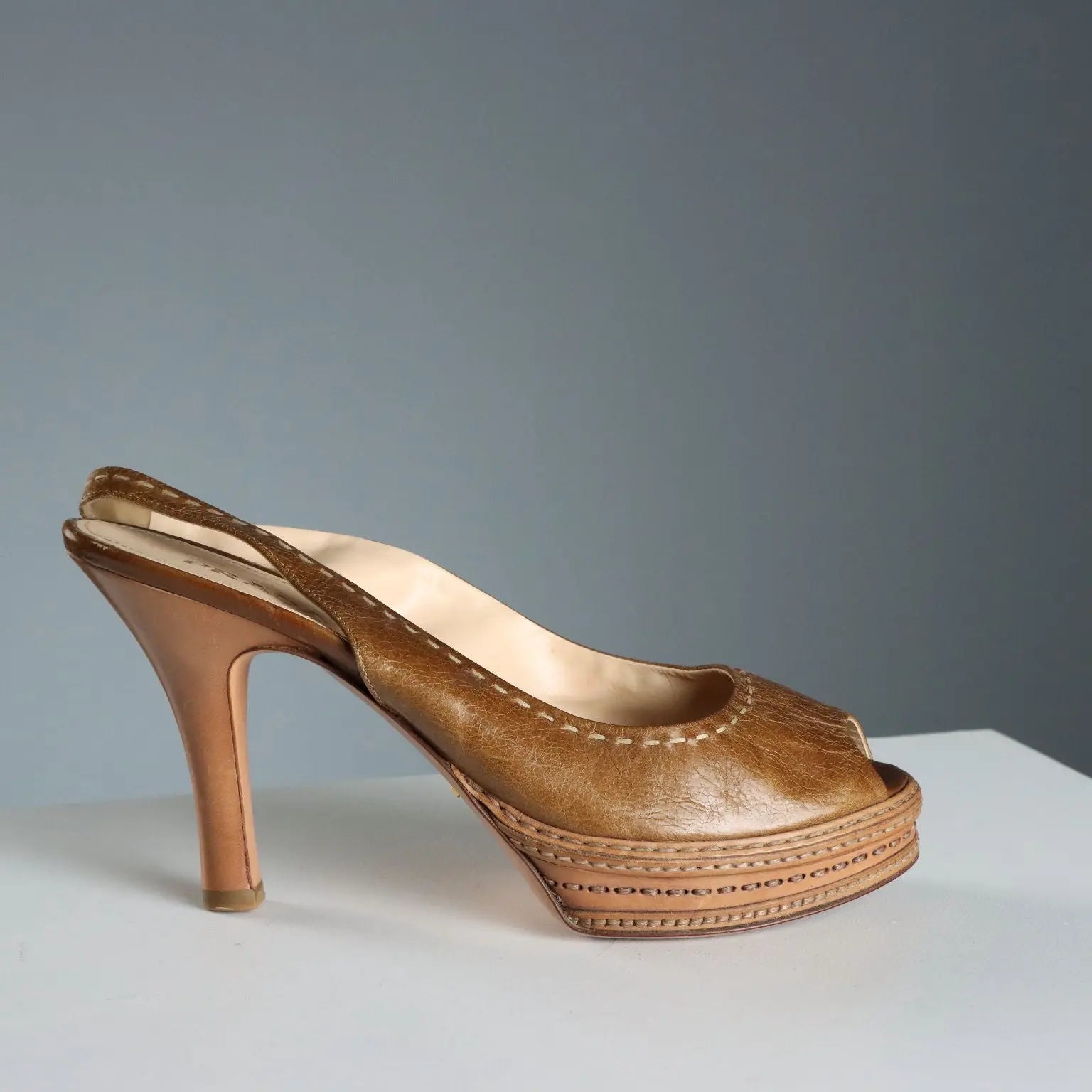 Prada Open Toe Leather Sandals UK Size 6 Second Hand Italy