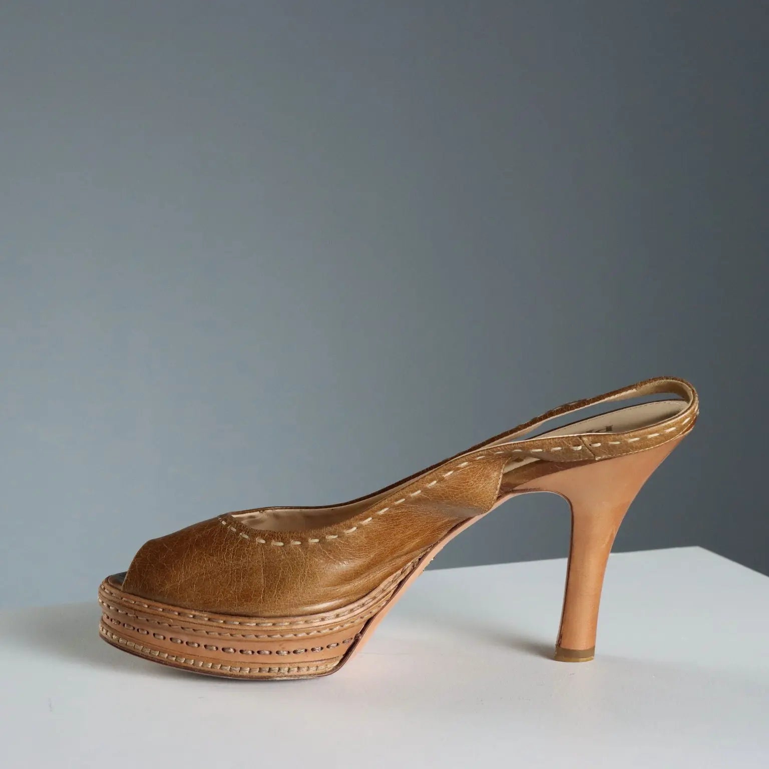 Prada Open Toe Leather Sandals UK Size 6 Second Hand Italy