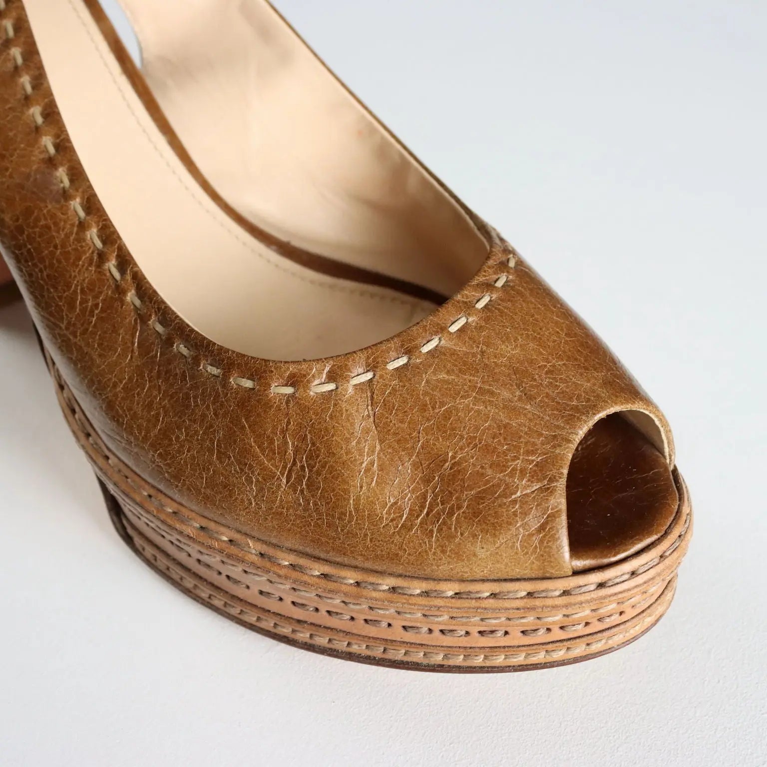 Prada Open Toe Leather Sandals UK Size 6 Second Hand Italy