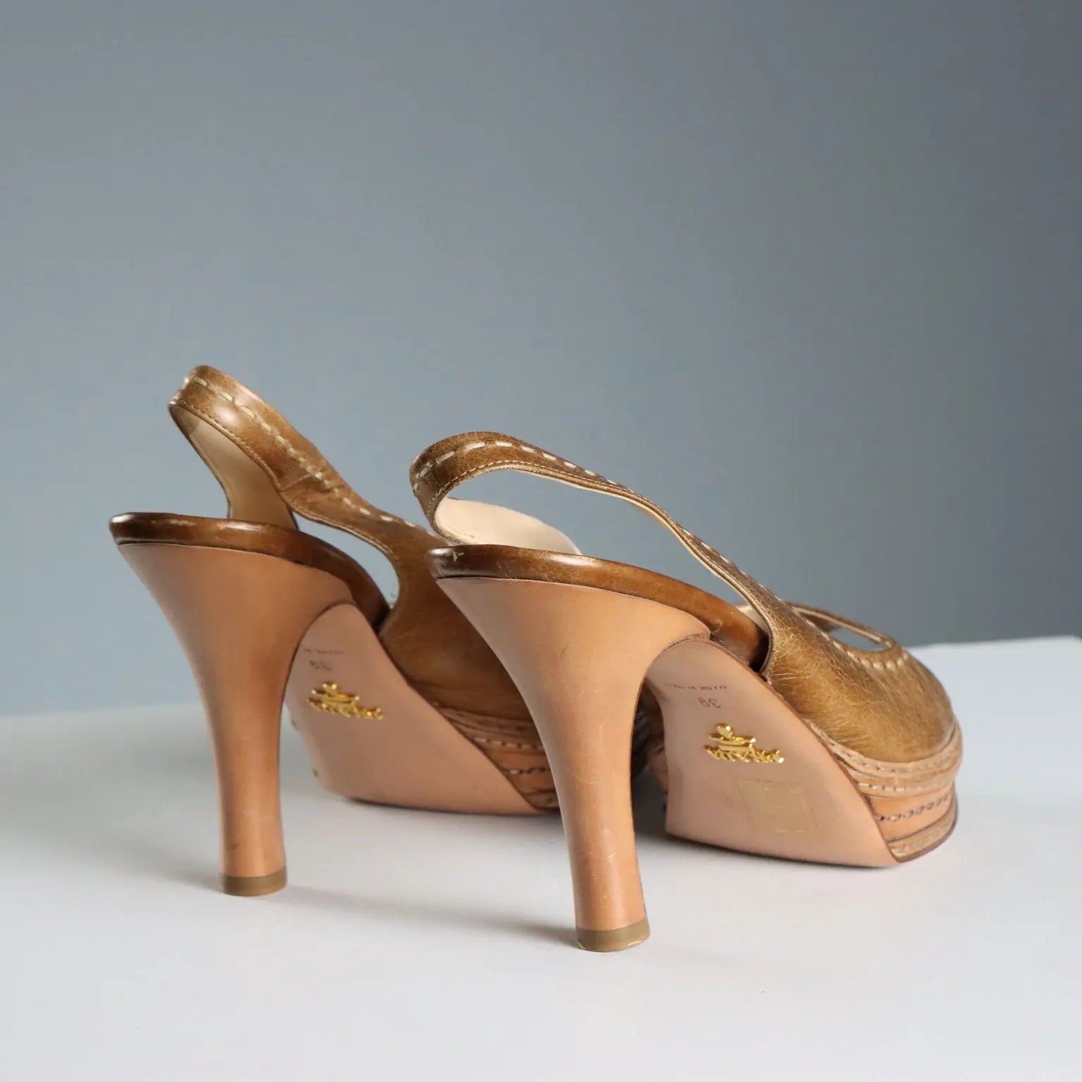 Prada Open Toe Leather Sandals UK Size 6 Second Hand Italy