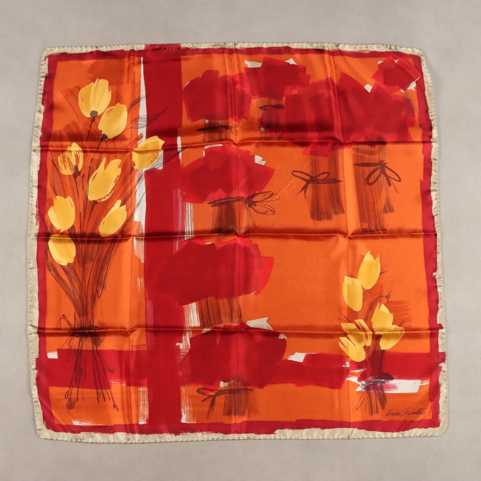Andrea Zanellato Scarf Silk Flower Pattern Second Hand Italy