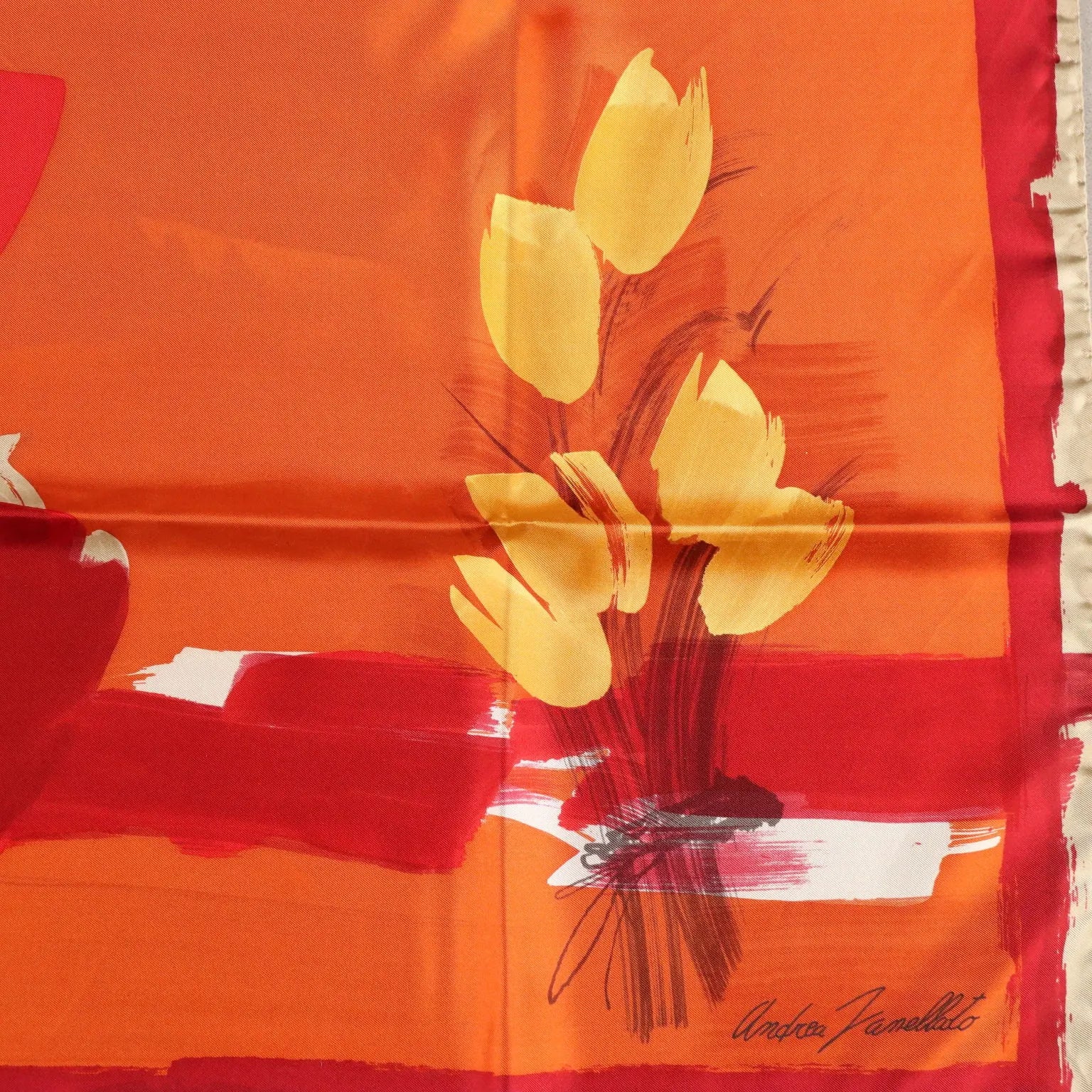 Andrea Zanellato Scarf Silk Flower Pattern Second Hand Italy