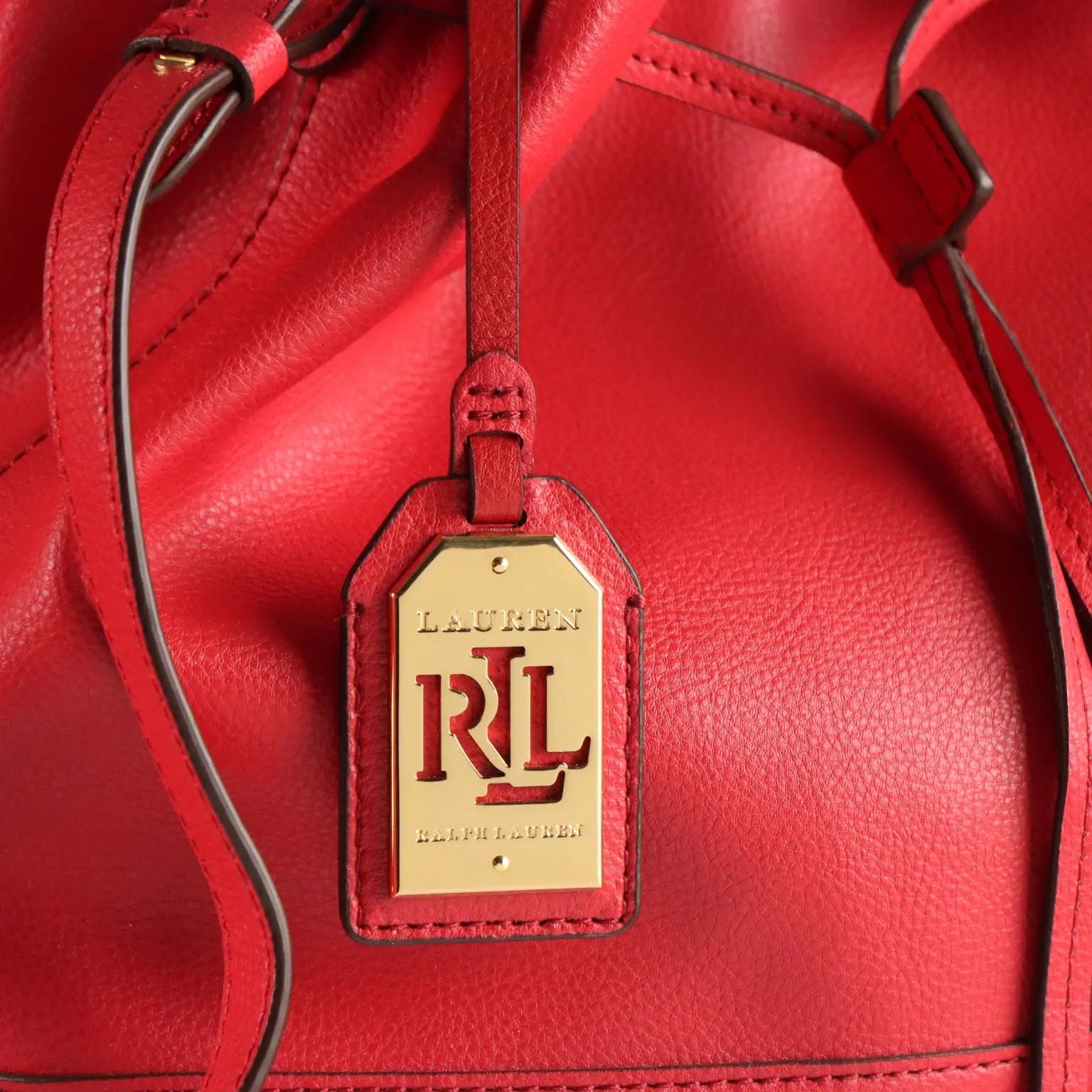 Ralph Lauren Bucket Bag Red Leather Gilded Details Second Hand