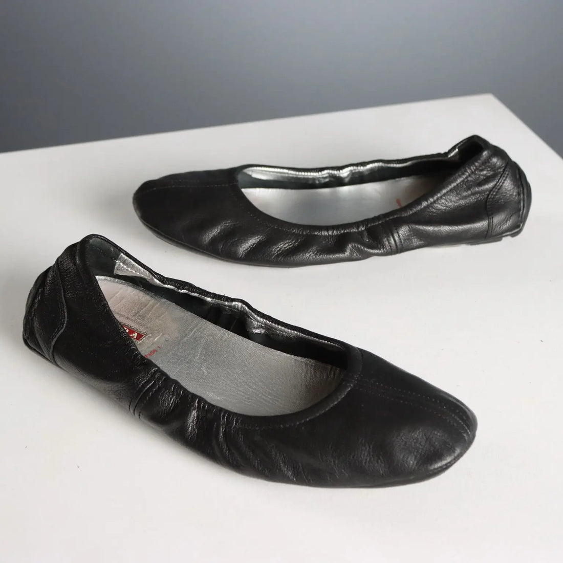 Prada Black Leather Elastic Ballerinas UK Size 5 Second Hand Italy