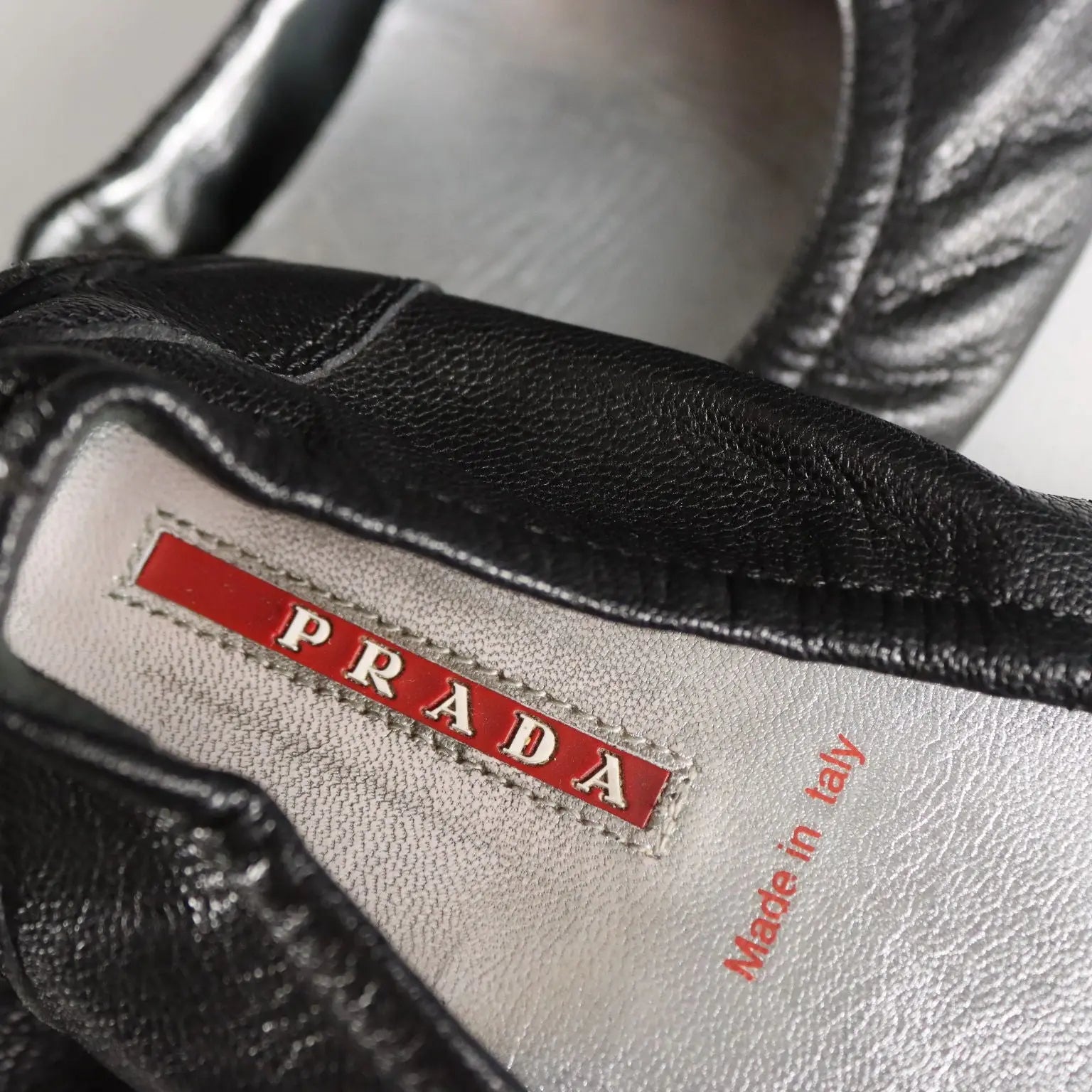 Prada Black Leather Elastic Ballerinas UK Size 5 Second Hand Italy