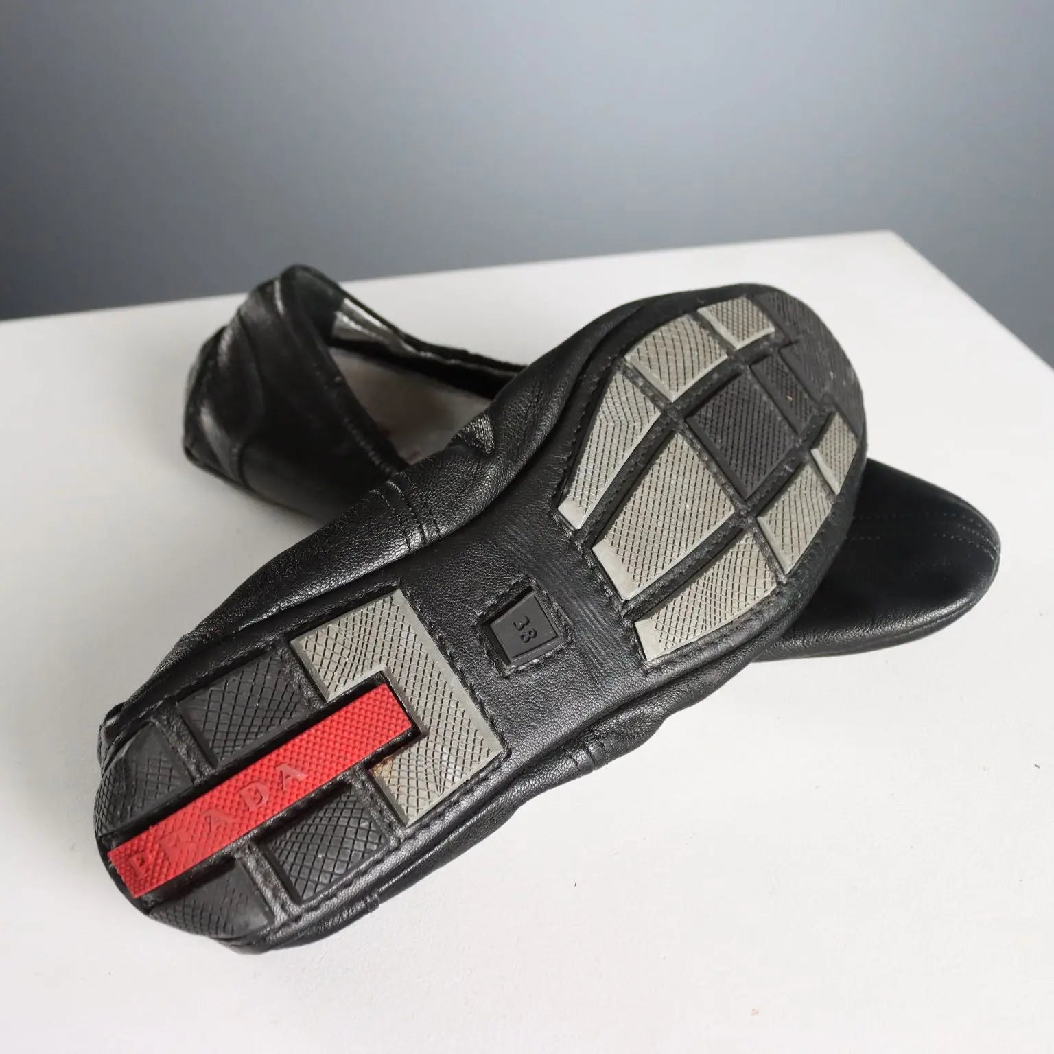 Prada Black Leather Elastic Ballerinas UK Size 5 Second Hand Italy
