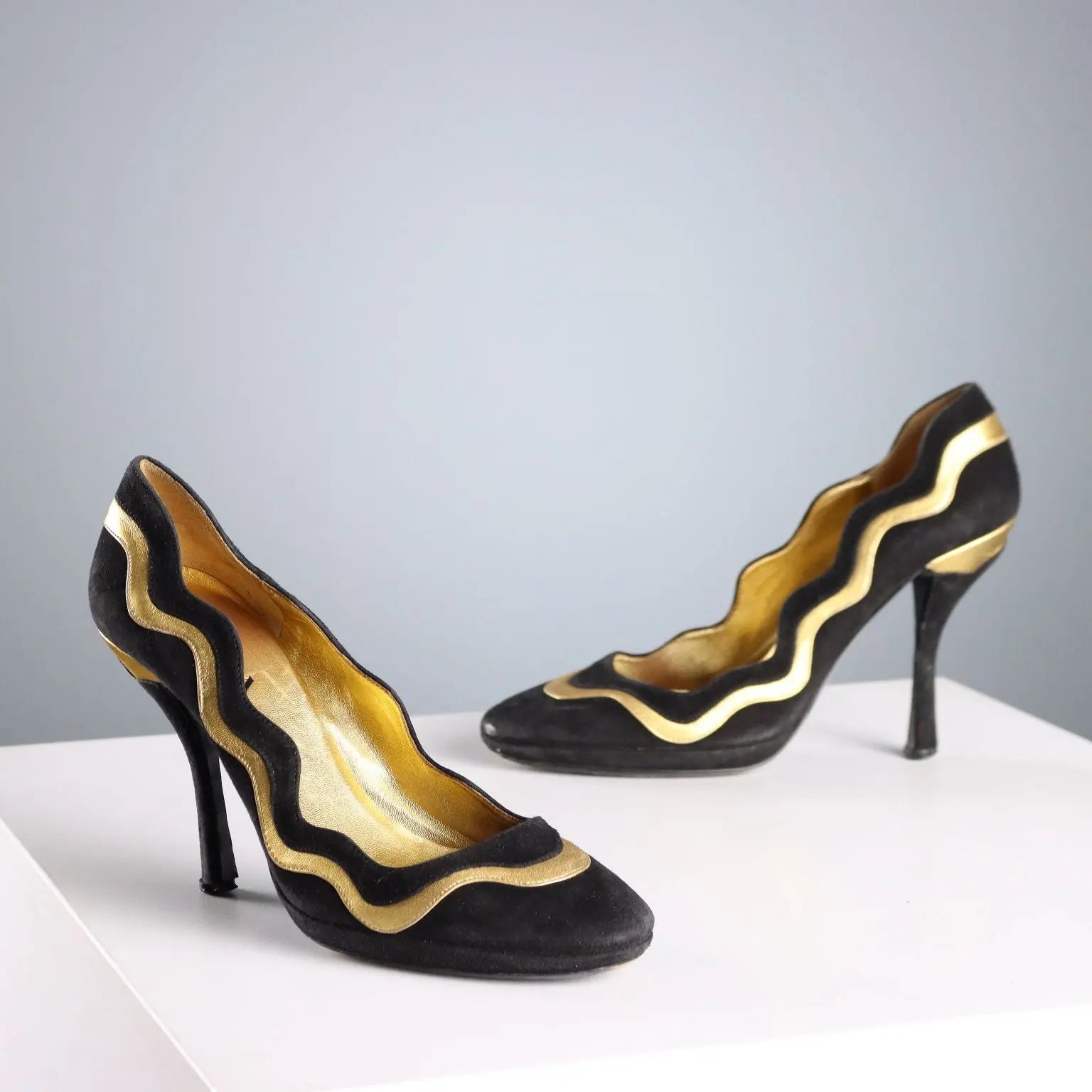 Prada Shoes Black and Gold Suede UK Size 7 Italy Second Hand - UK Size 7 | Clothing & House Linens | Second hand