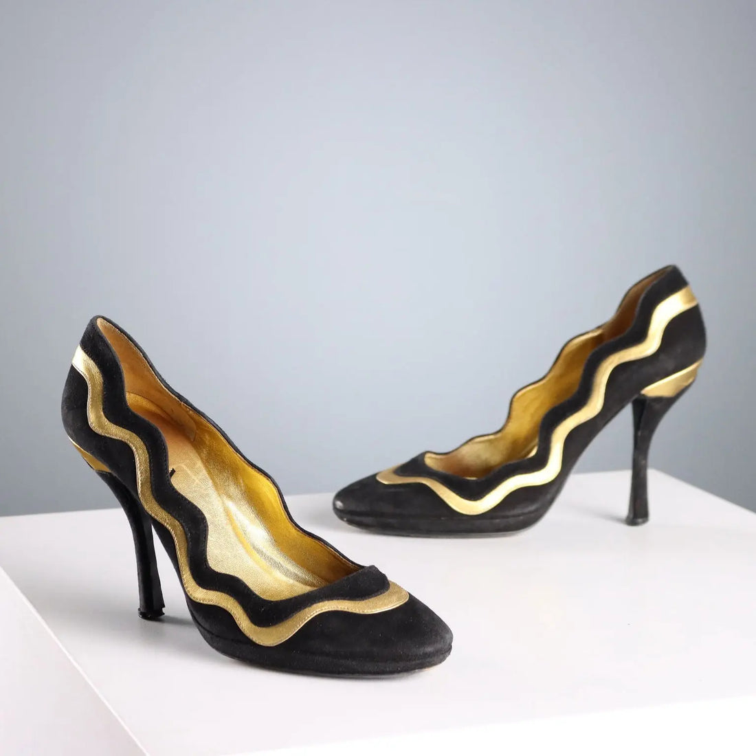Prada Shoes Black and Gold Suede UK Size 7 Italy Second Hand - UK Size 7 | Clothing & House Linens | Second hand