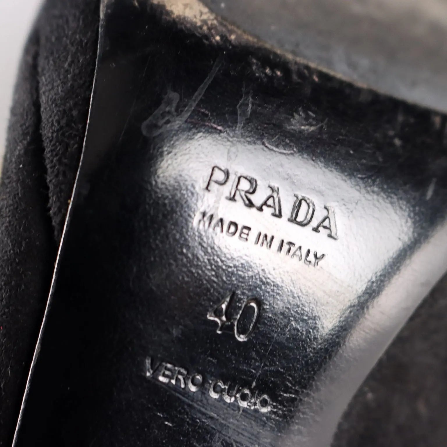 Prada Shoes Black and Gold Suede UK Size 7 Italy Second Hand - UK Size 7 | Clothing & House Linens | Second hand