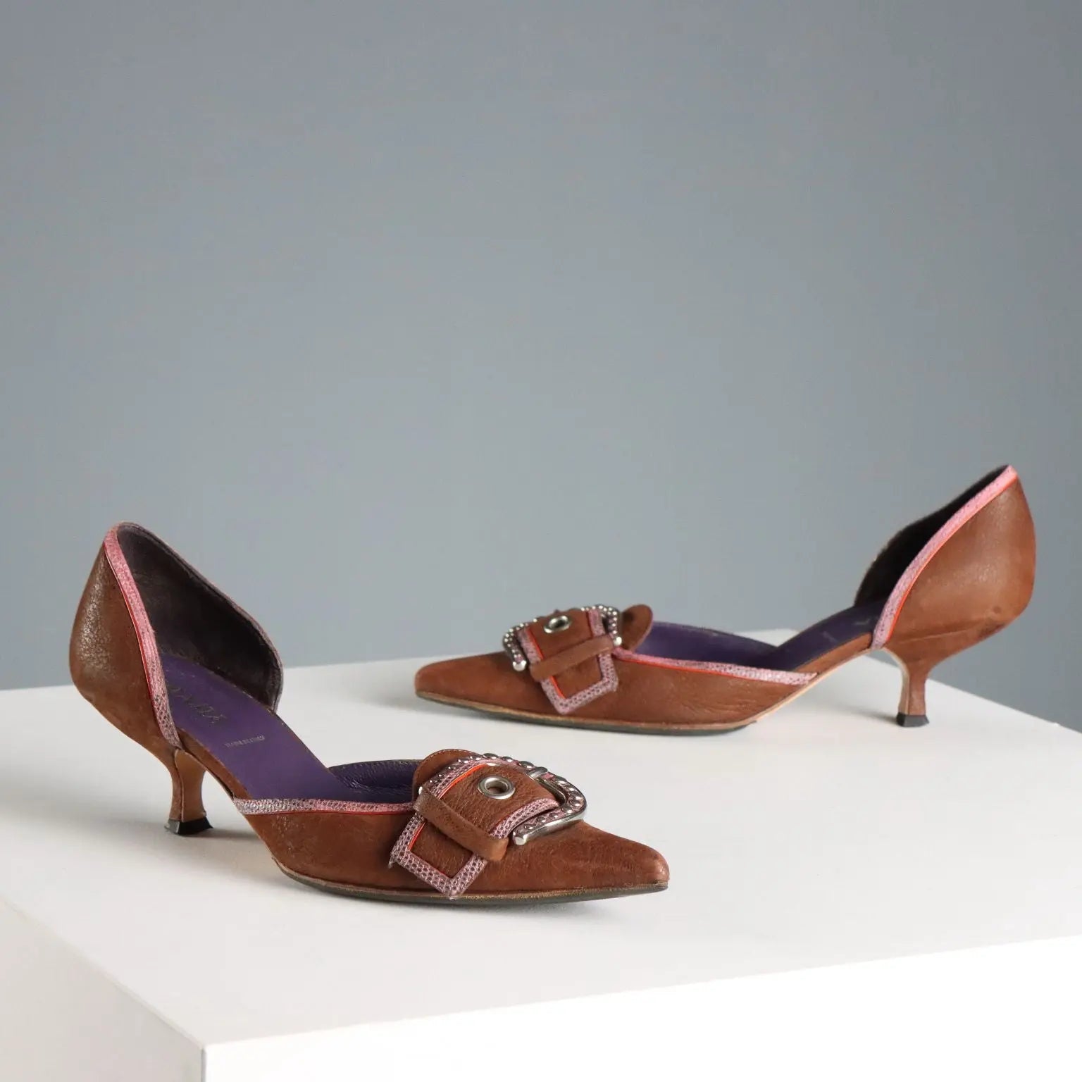 Prada Y2K Shoes Brown Pink Leather UK Size 2,5 Italy 2002