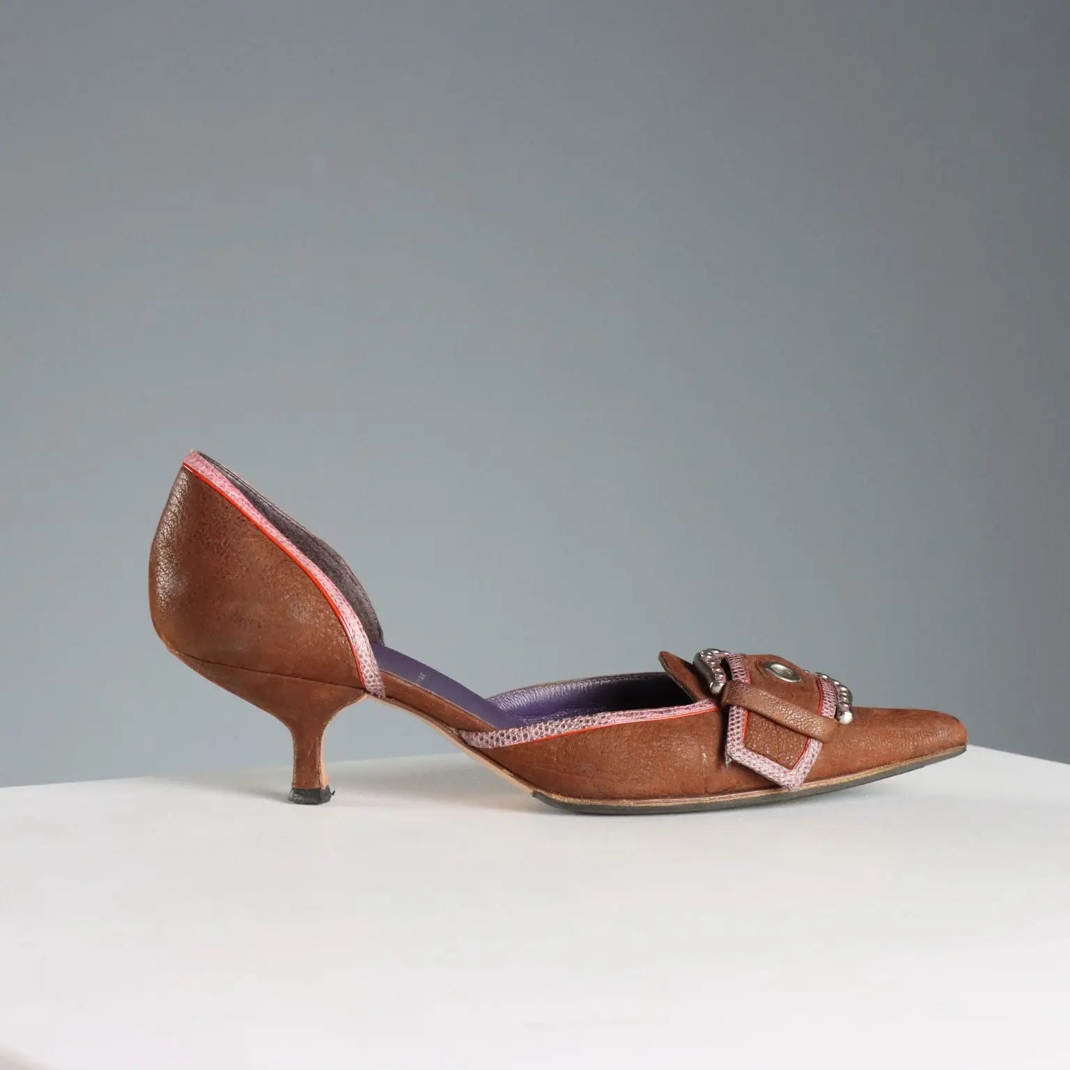 Prada Y2K Shoes Brown Pink Leather UK Size 2,5 Italy 2002