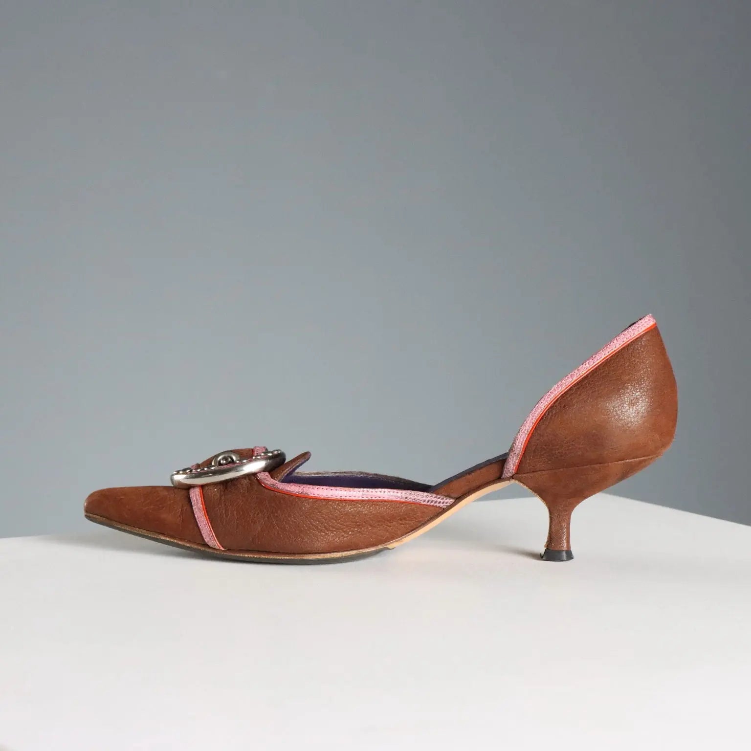 Prada Y2K Shoes Brown Pink Leather UK Size 2,5 Italy 2002