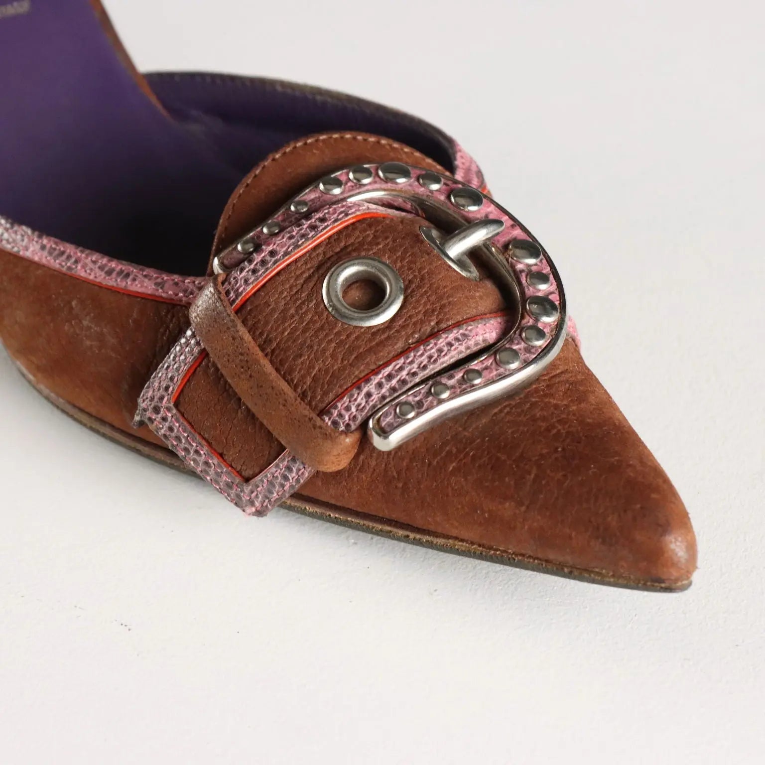 Prada Y2K Shoes Brown Pink Leather UK Size 2,5 Italy 2002
