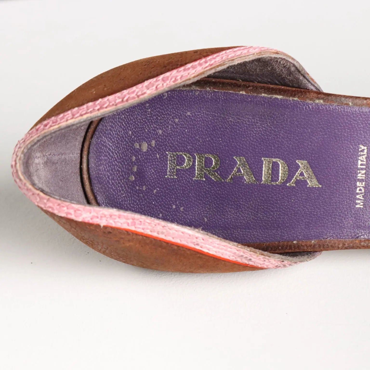 Prada Y2K Shoes Brown Pink Leather UK Size 2,5 Italy 2002