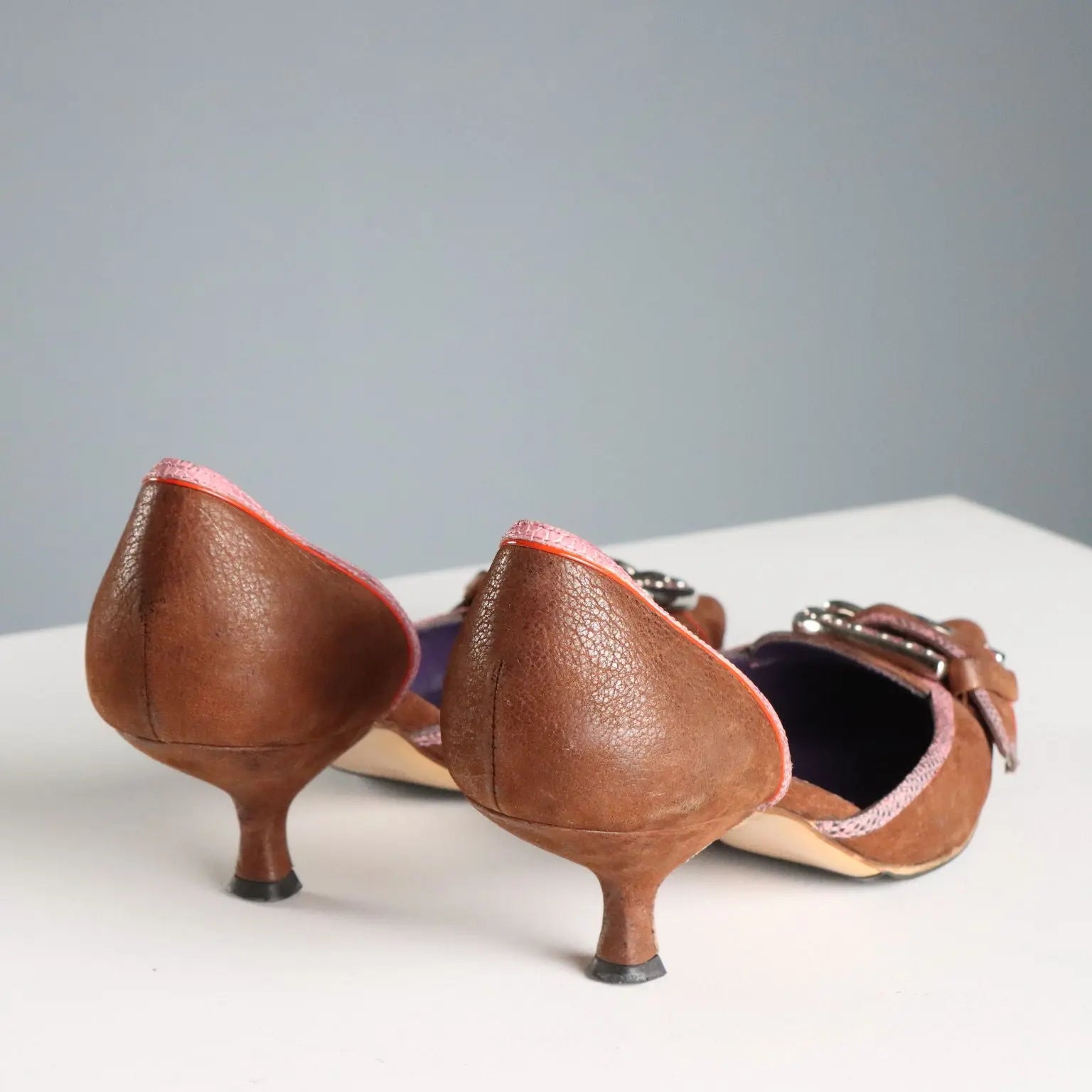 Prada Y2K Shoes Brown Pink Leather UK Size 2,5 Italy 2002