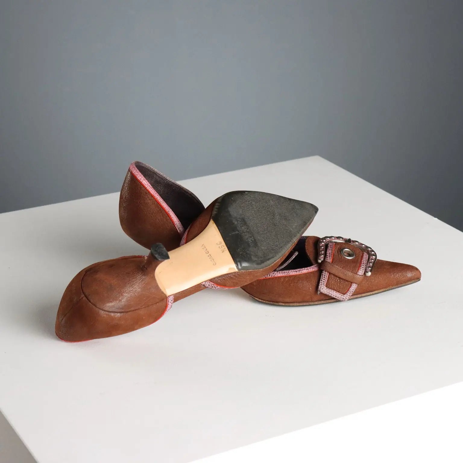 Prada Y2K Shoes Brown Pink Leather UK Size 2,5 Italy 2002