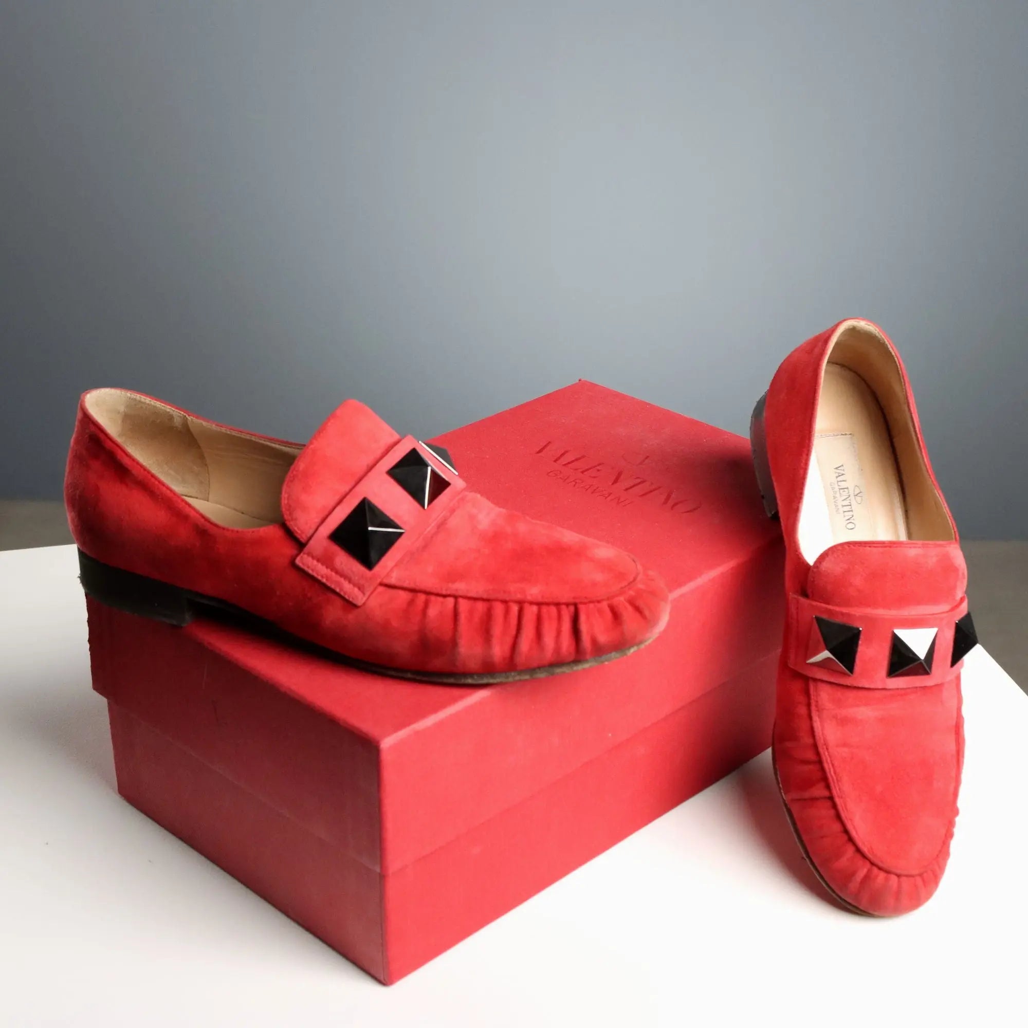 Valentino Roman Stud Suede Loafers UK Size 3 Second Hand Italy