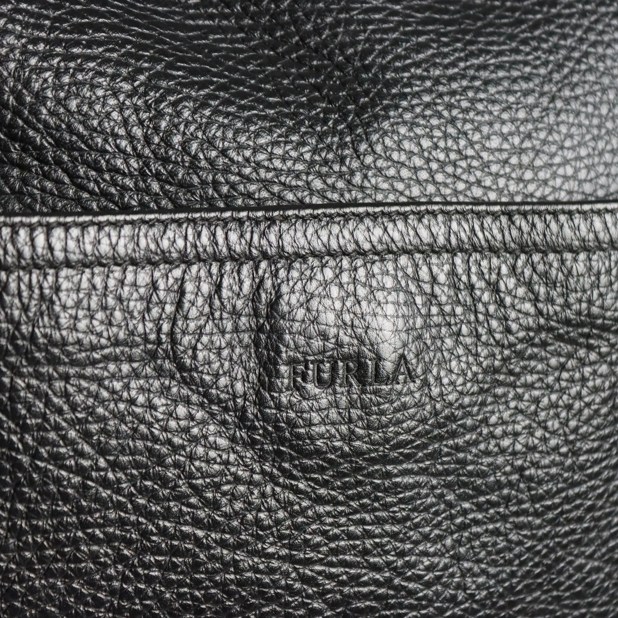 Furla Black Leather Bag with Metal Details Second Hand Italy