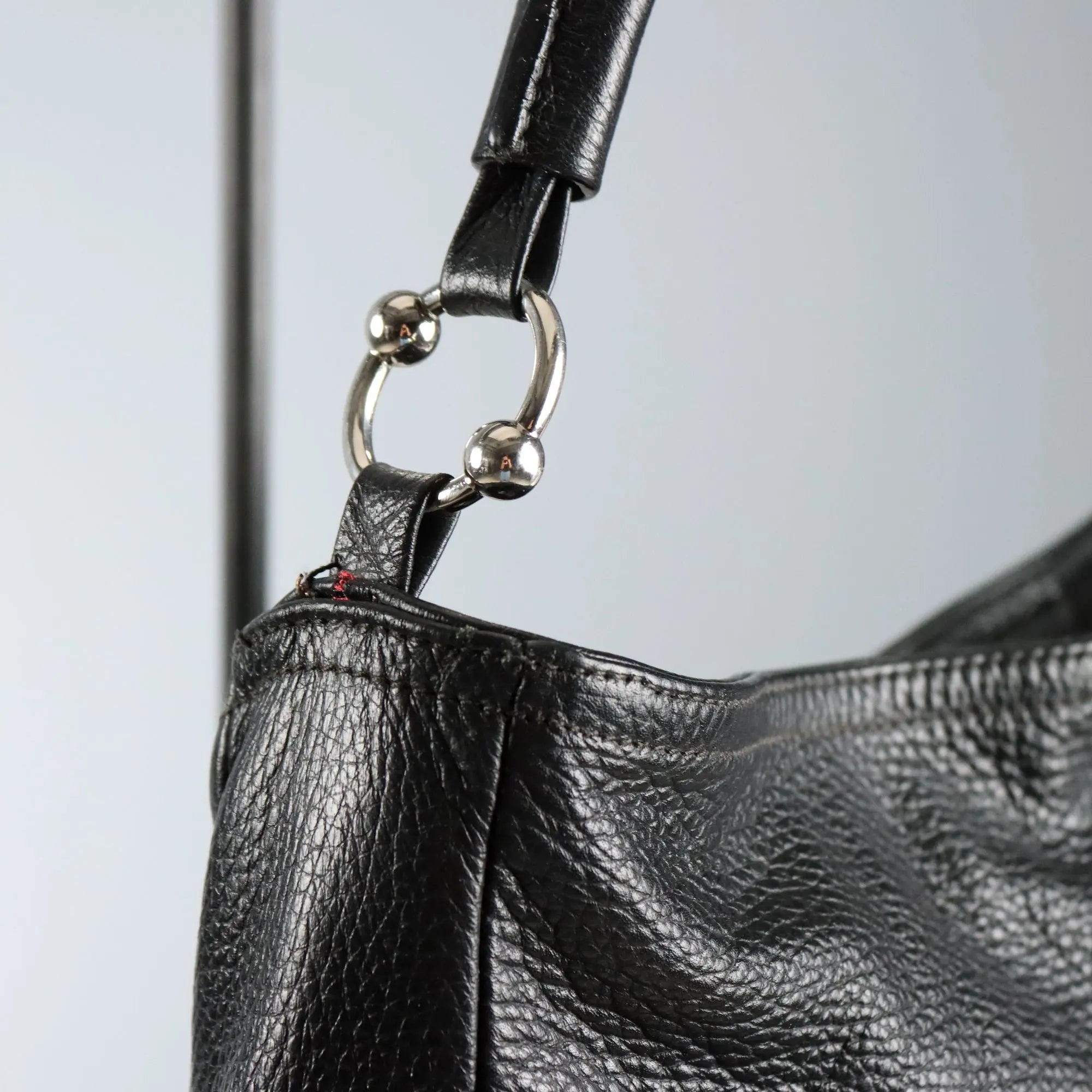 Furla Black Leather Bag with Metal Details Second Hand Italy