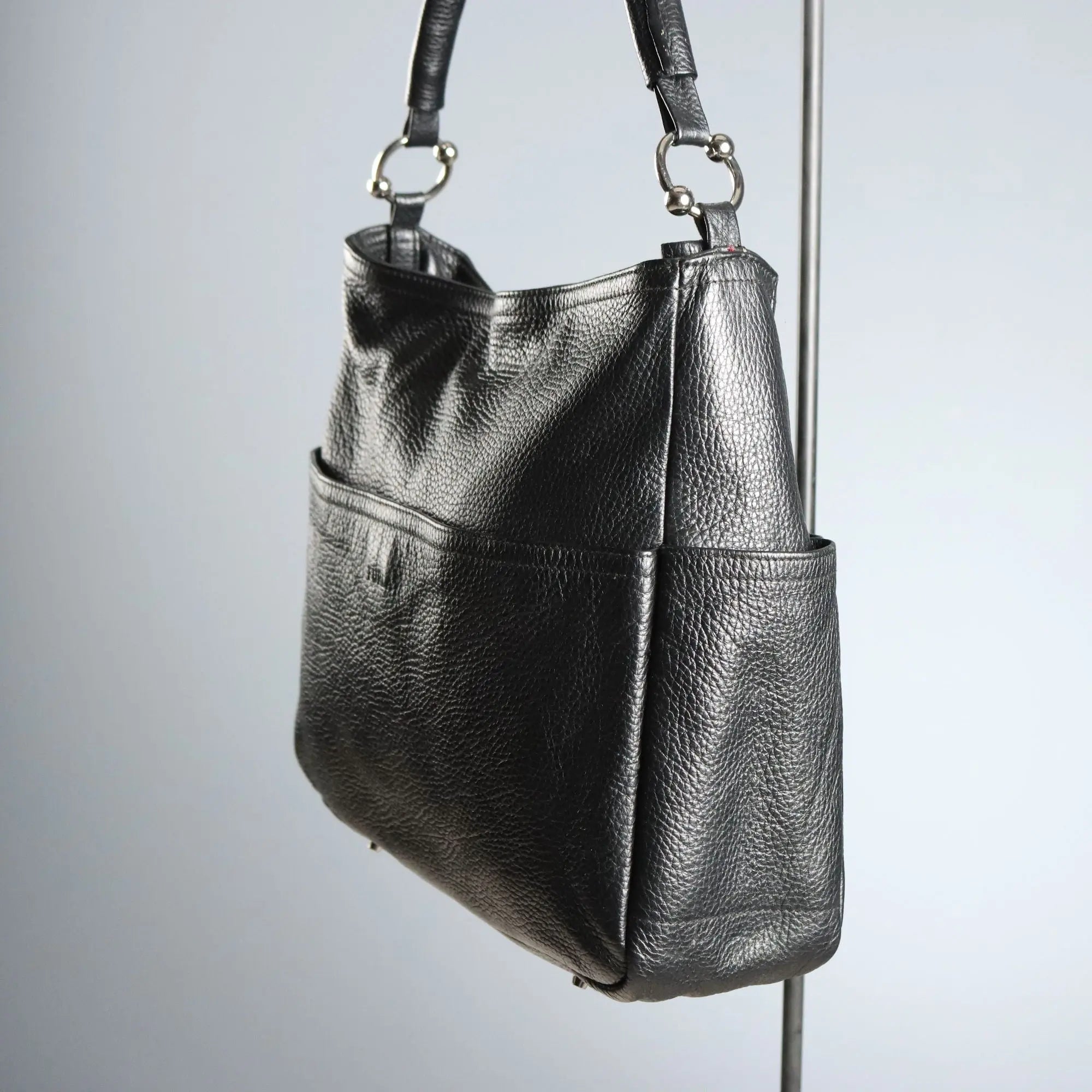 Furla Black Leather Bag with Metal Details Second Hand Italy