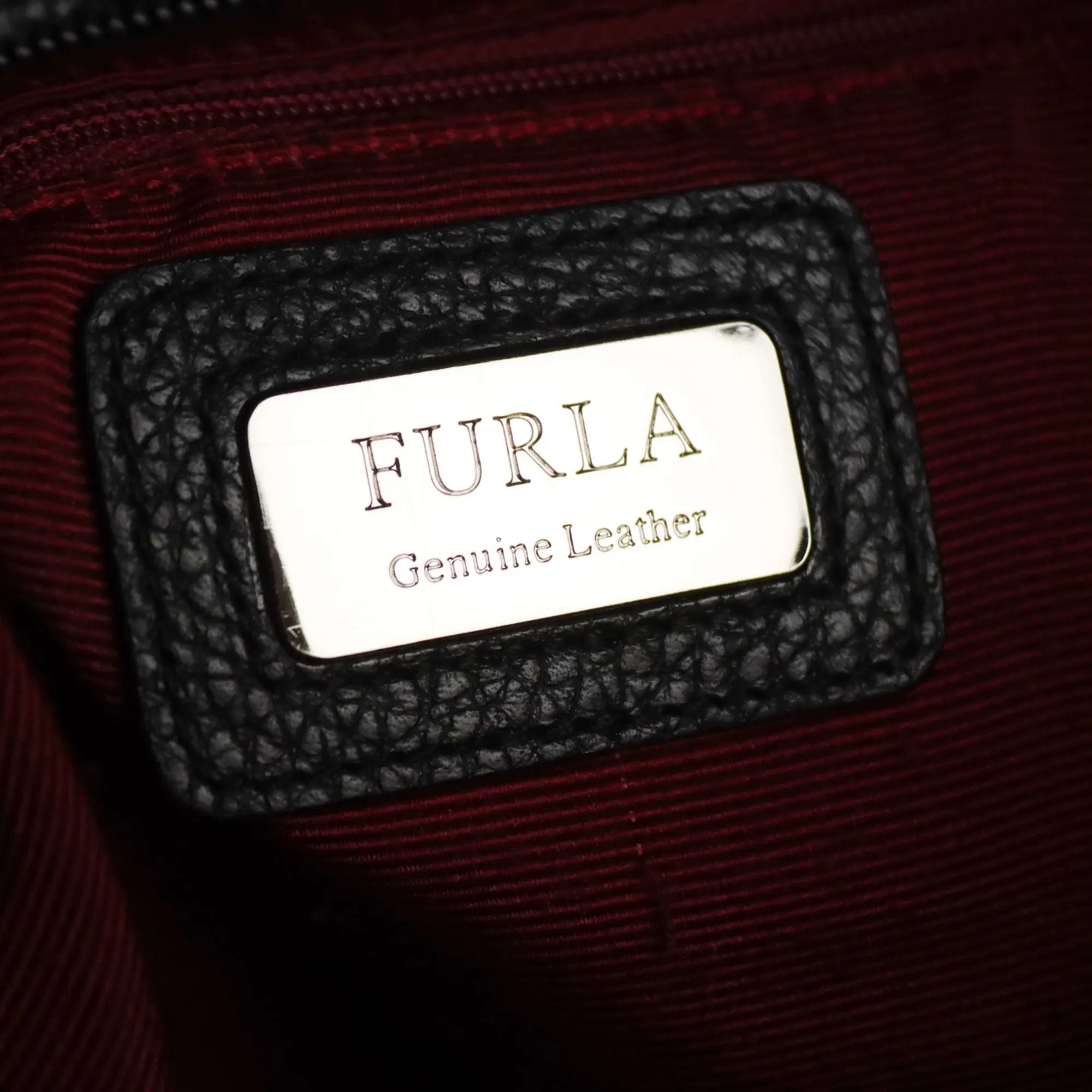 Furla Black Leather Bag with Metal Details Second Hand Italy