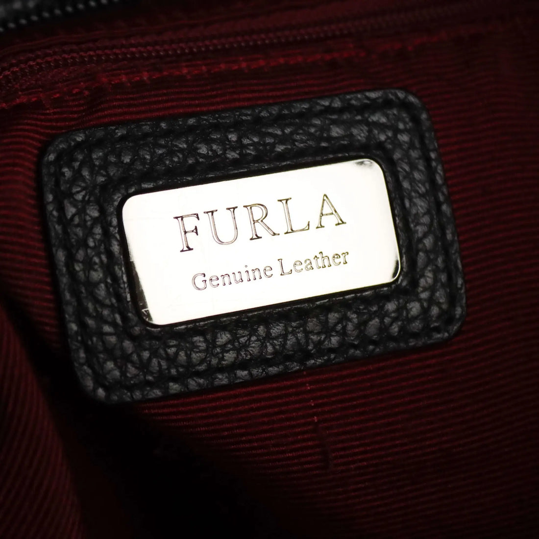 Furla Black Leather Bag with Metal Details Second Hand Italy