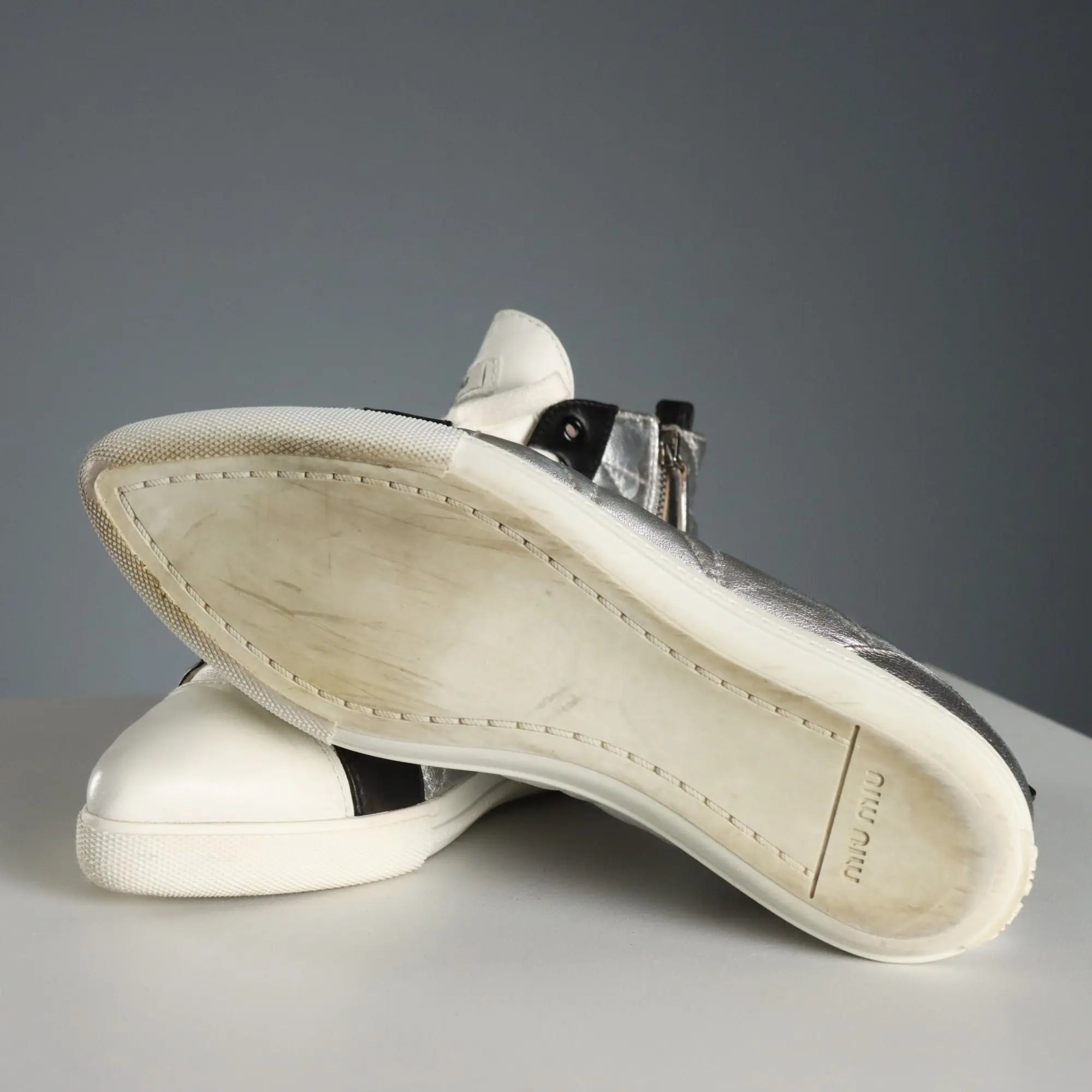 Miu Miu Sneakers Silvered Leather UK Size 6 Second Hand Italy
