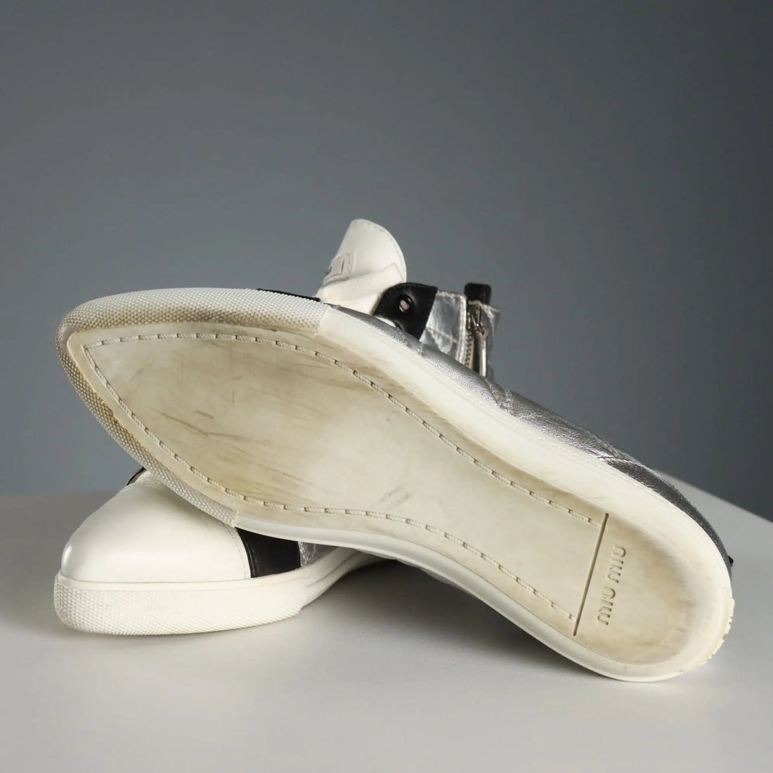 Miu Miu Sneakers Silvered Leather UK Size 6 Second Hand Italy