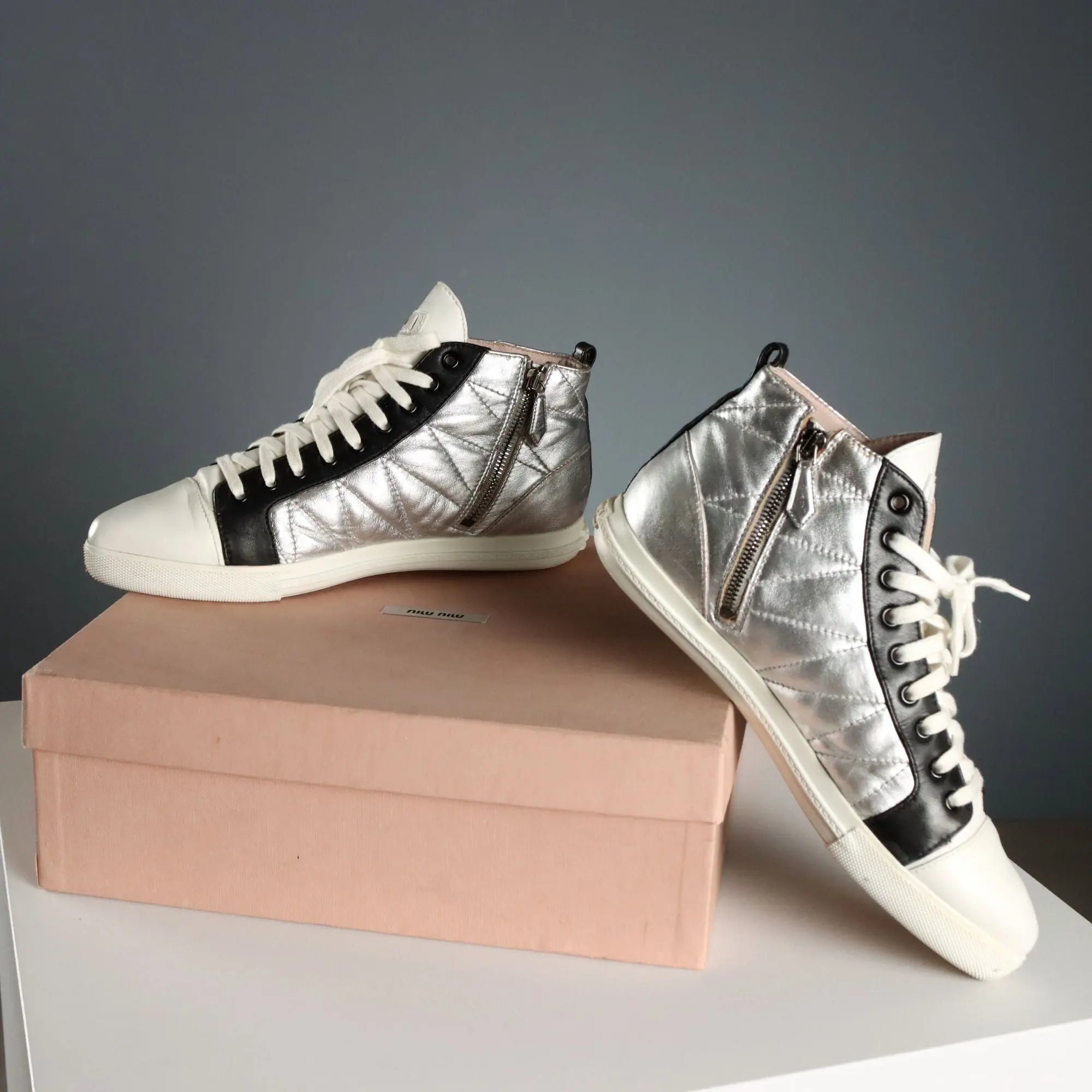 Miu Miu Sneakers Silvered Leather UK Size 6 Second Hand Italy