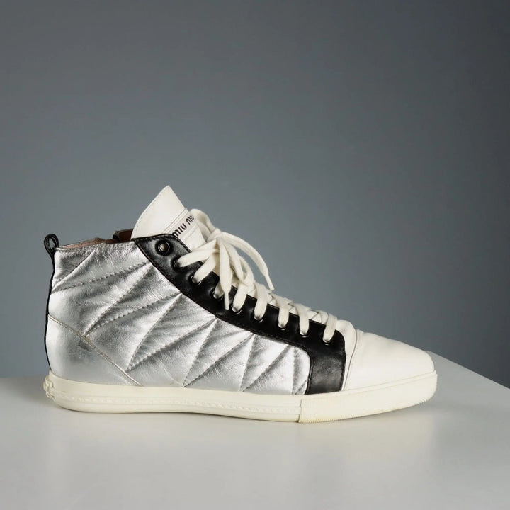 Miu Miu Sneakers Silvered Leather UK Size 6 Second Hand Italy